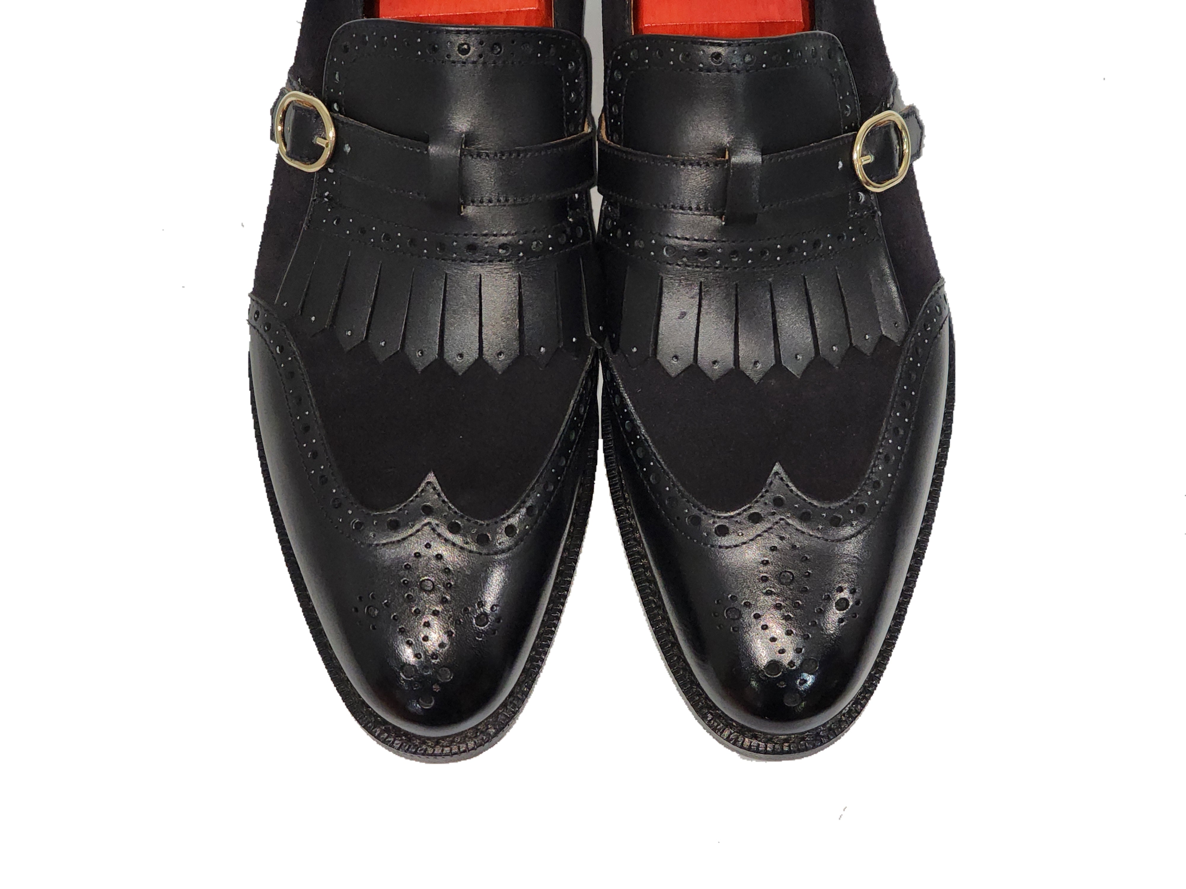 Camano MTO - Black Calf / Black Suede-Made To Order Single Monkstrap Wingtip Brogue-J.FitzPatrick Footwear