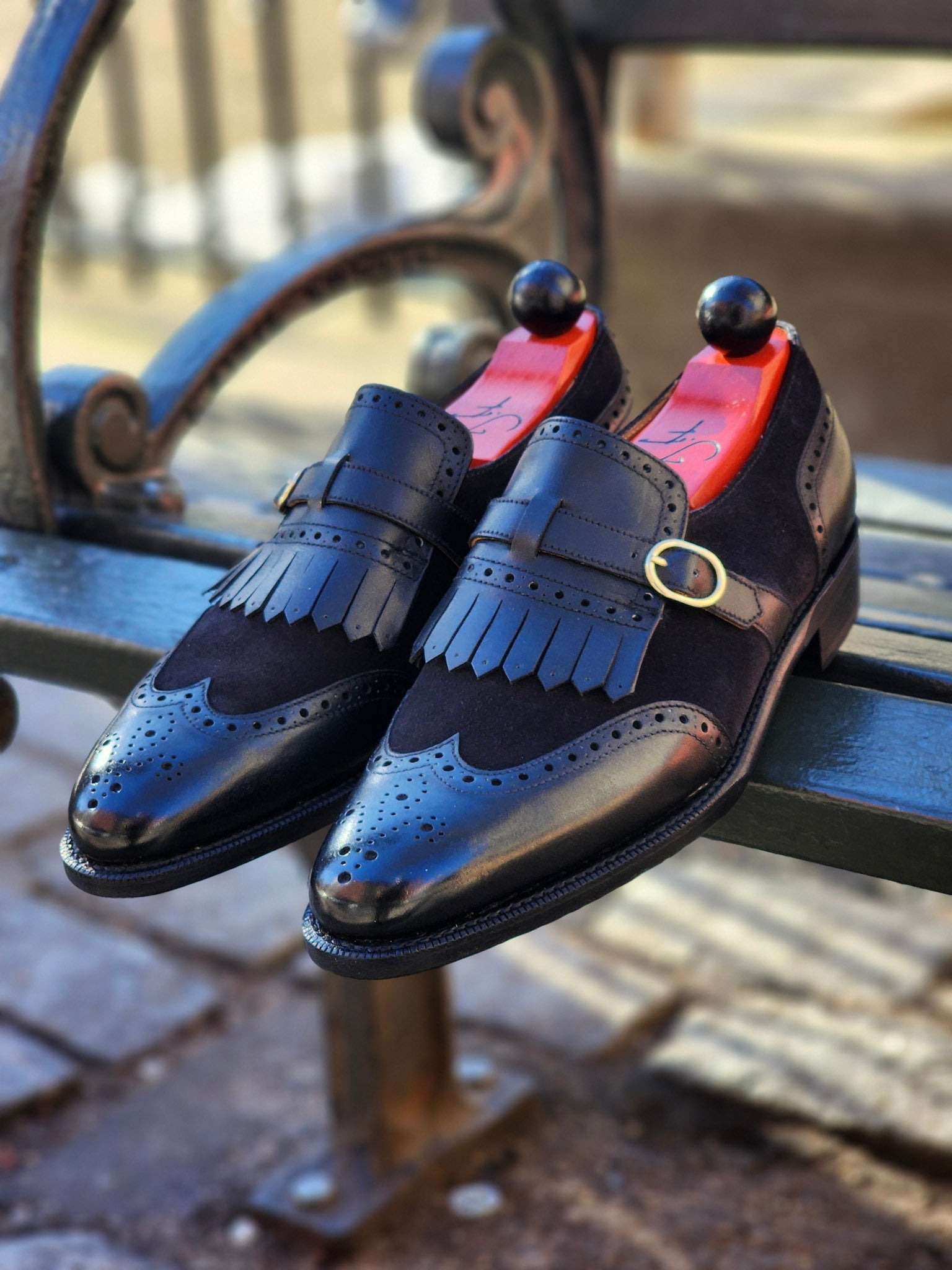 Camano MTO - Black Calf / Black Suede-Made To Order Single Monkstrap Wingtip Brogue-J.FitzPatrick Footwear