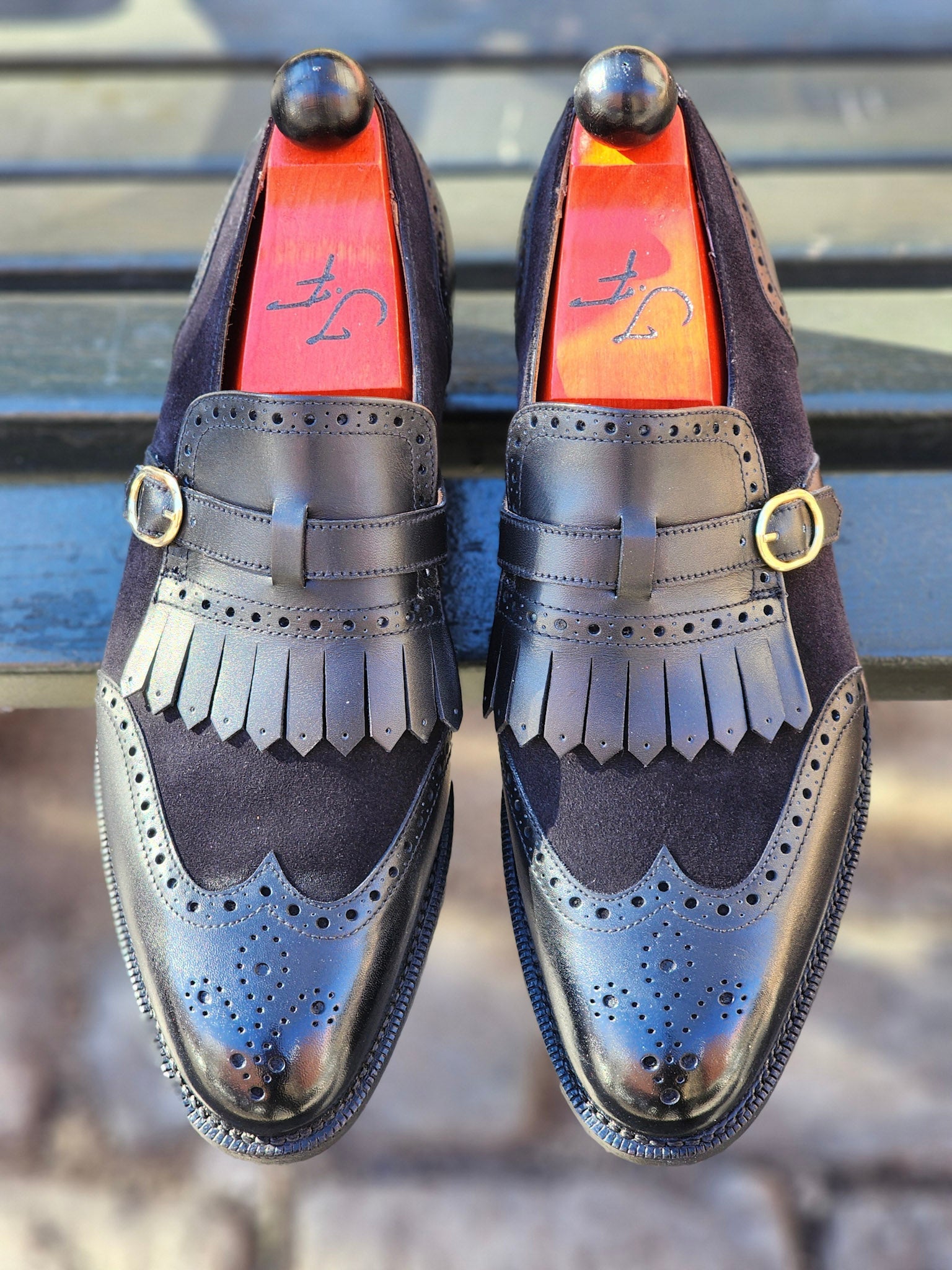 Camano MTO - Black Calf / Black Suede-Made To Order Single Monkstrap Wingtip Brogue-J.FitzPatrick Footwear