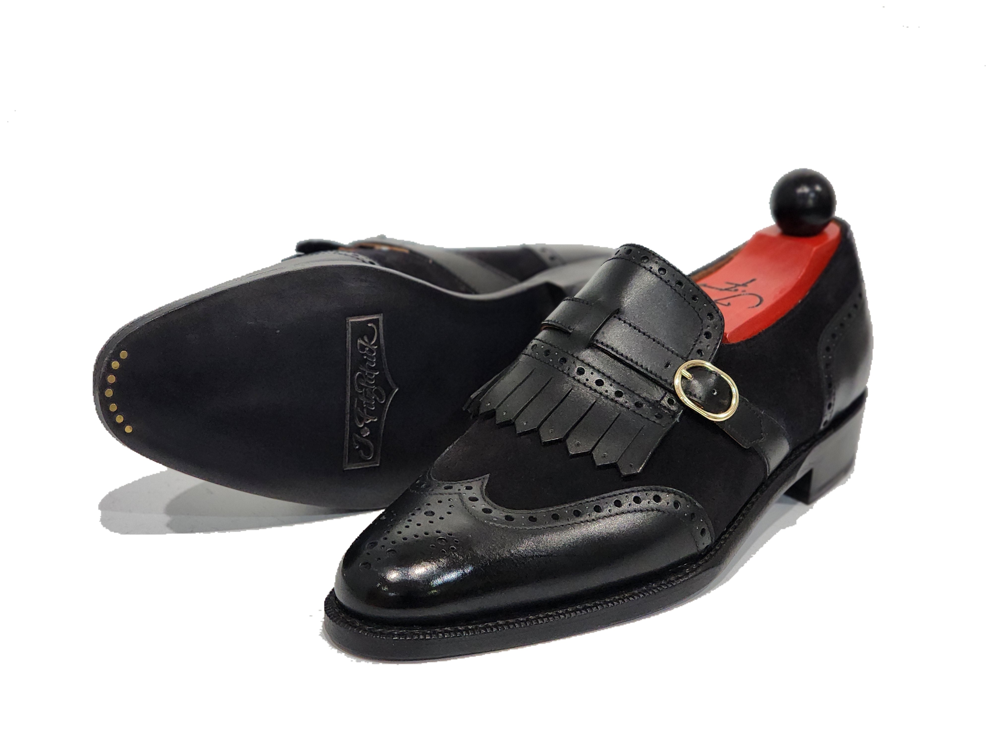 Camano MTO - Black Calf / Black Suede-Made To Order Single Monkstrap Wingtip Brogue-J.FitzPatrick Footwear