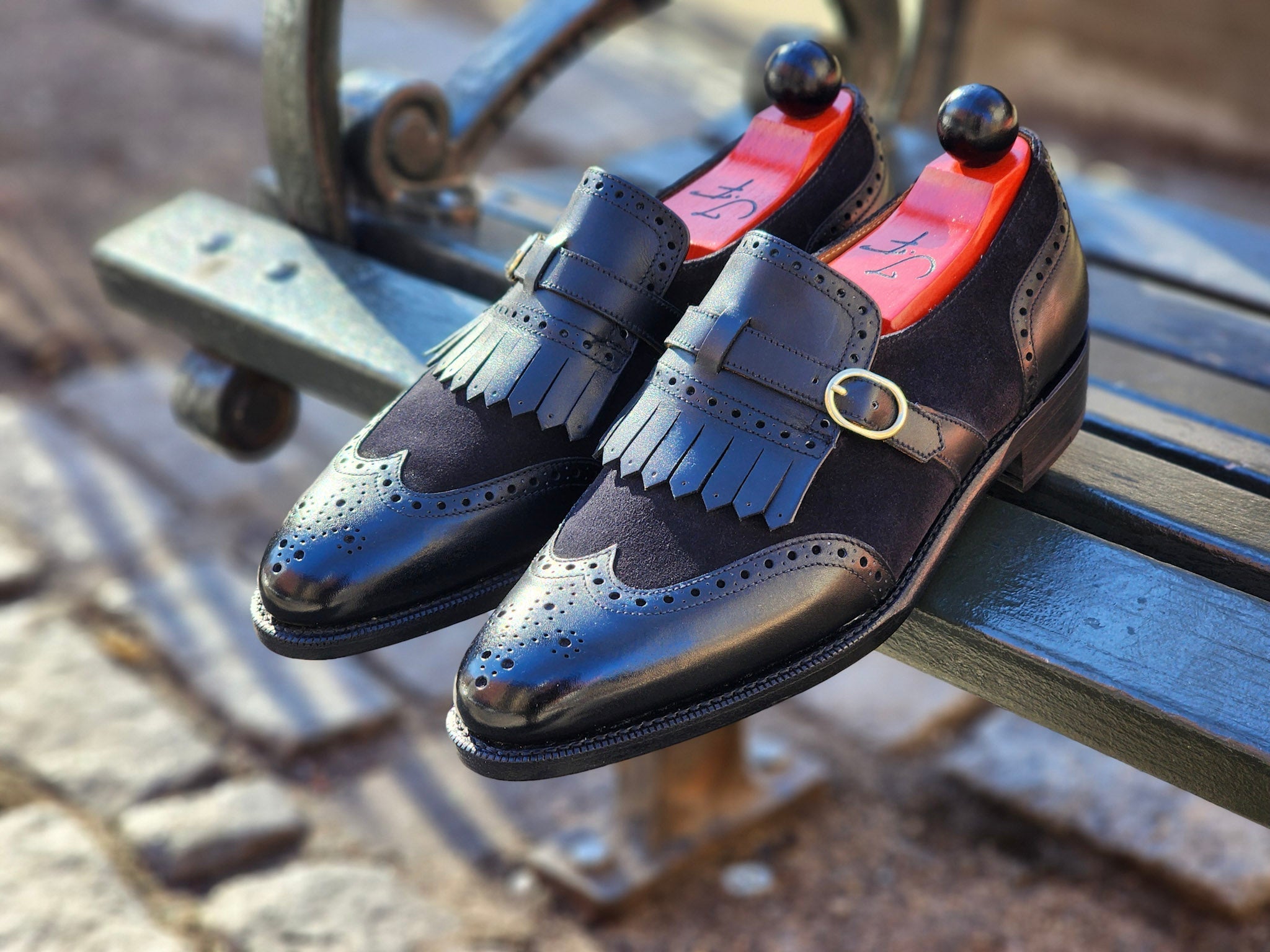 Camano MTO - Black Calf / Black Suede-Made To Order Single Monkstrap Wingtip Brogue-J.FitzPatrick Footwear