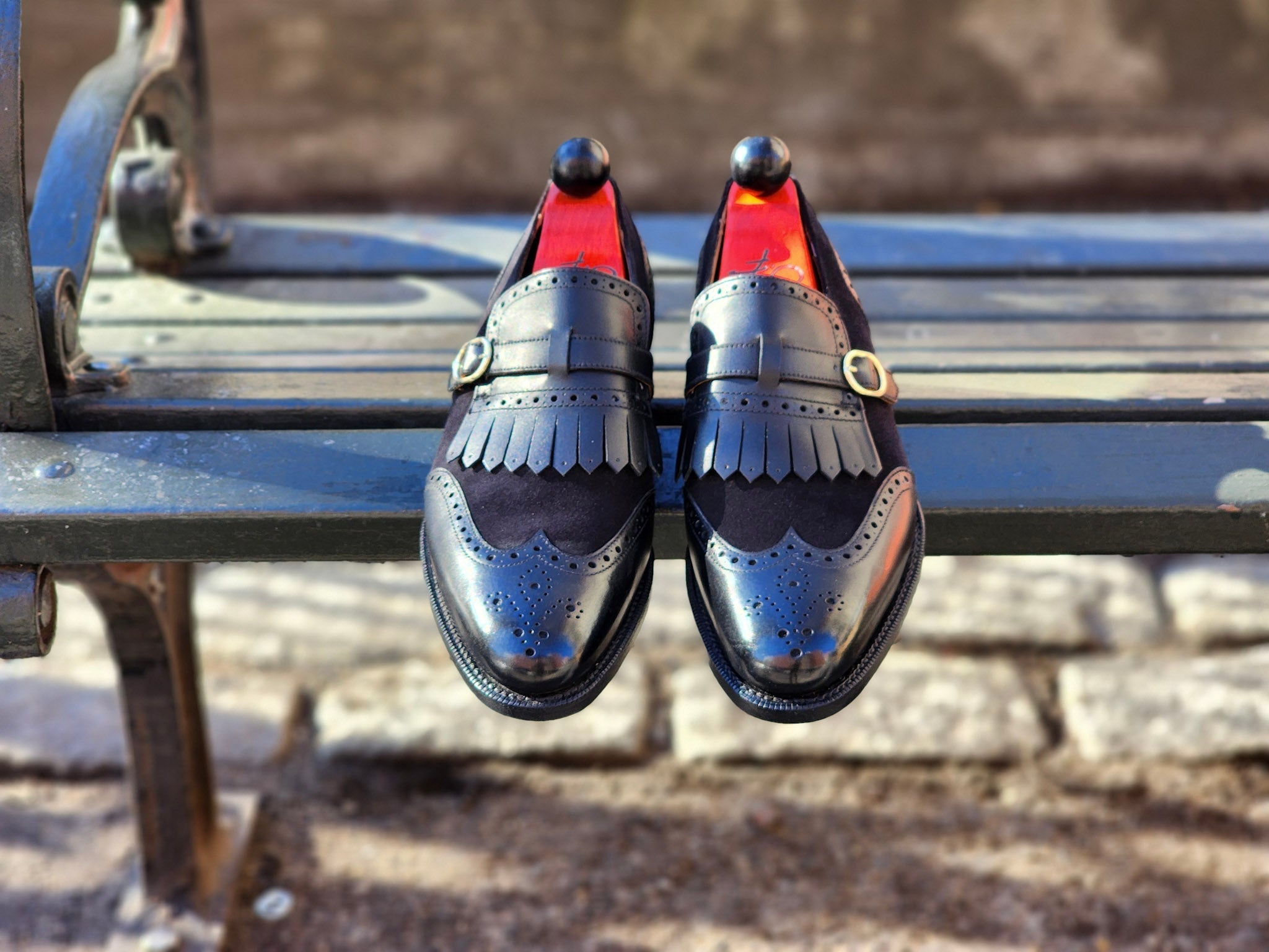 Camano MTO - Black Calf / Black Suede-Made To Order Single Monkstrap Wingtip Brogue-J.FitzPatrick Footwear