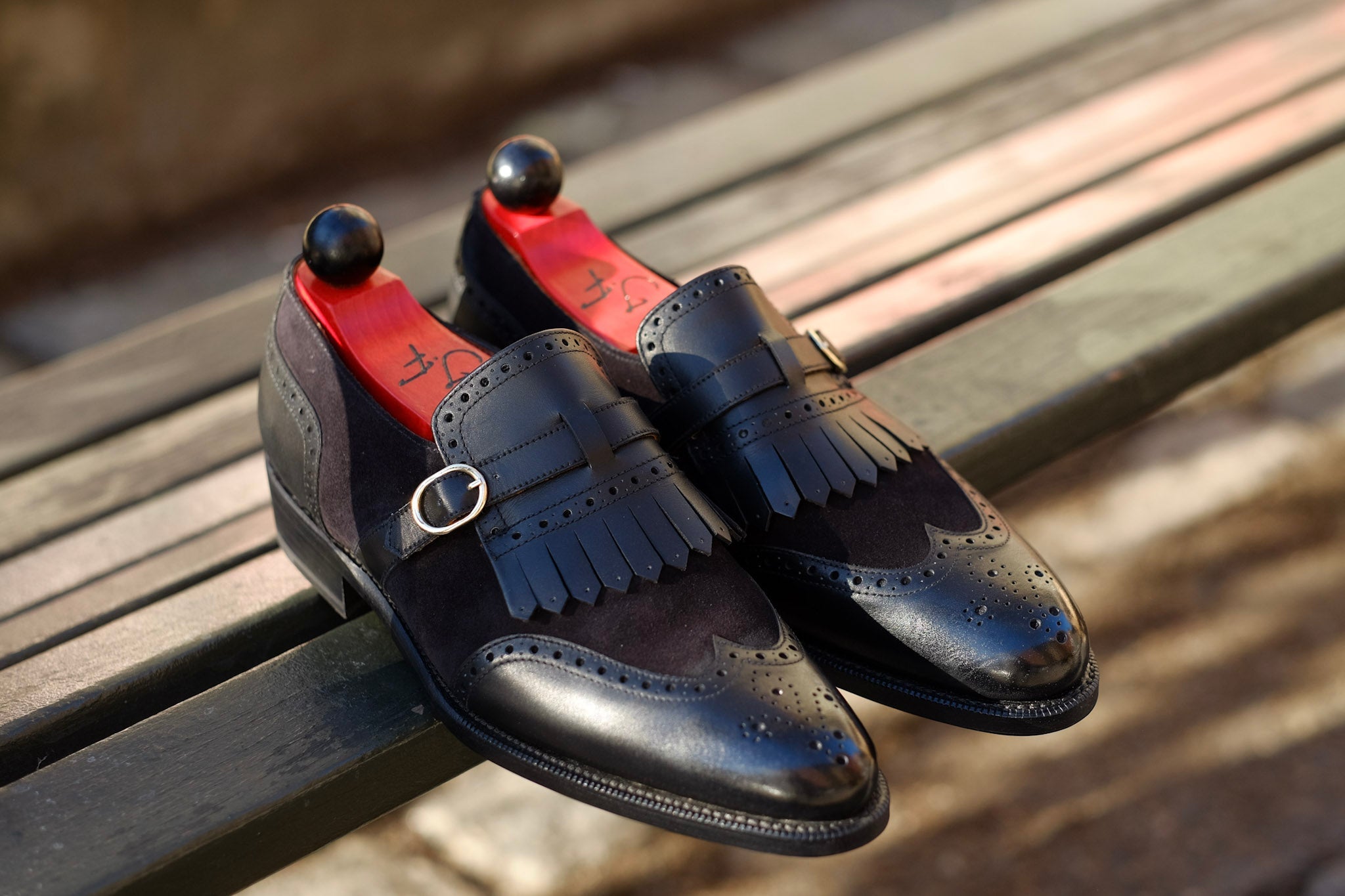 Camano MTO - Black Calf / Black Suede-Made To Order Single Monkstrap Wingtip Brogue-J.FitzPatrick Footwear