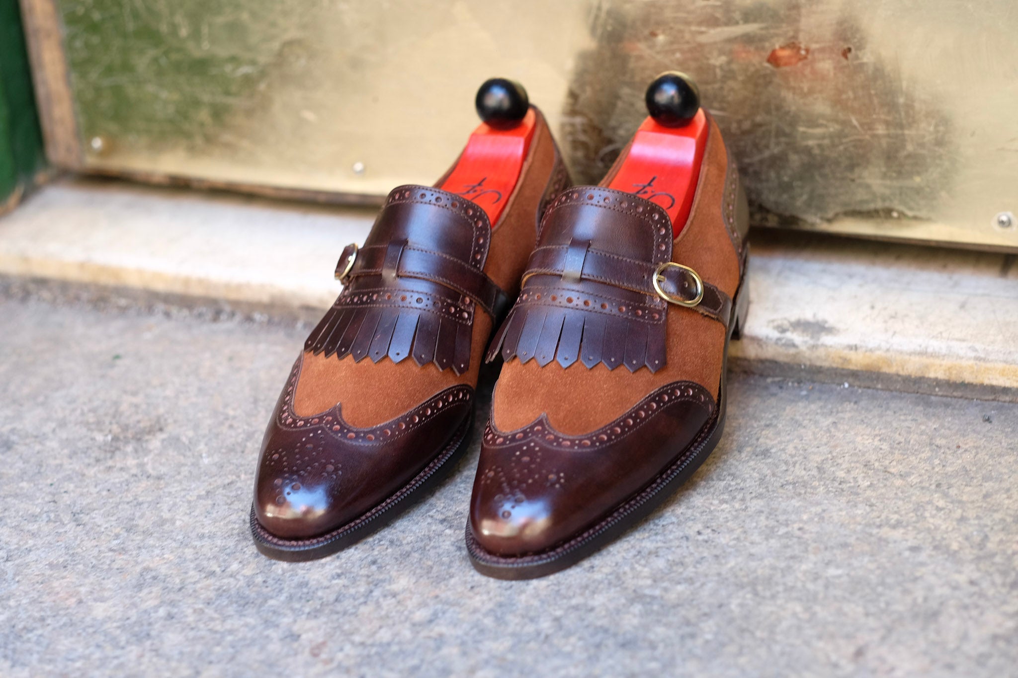 Camano MTO - Dark Mahogany Calf / Snuff Suede-Made To Order Single Monkstrap Wingtip Brogue-J.FitzPatrick Footwear