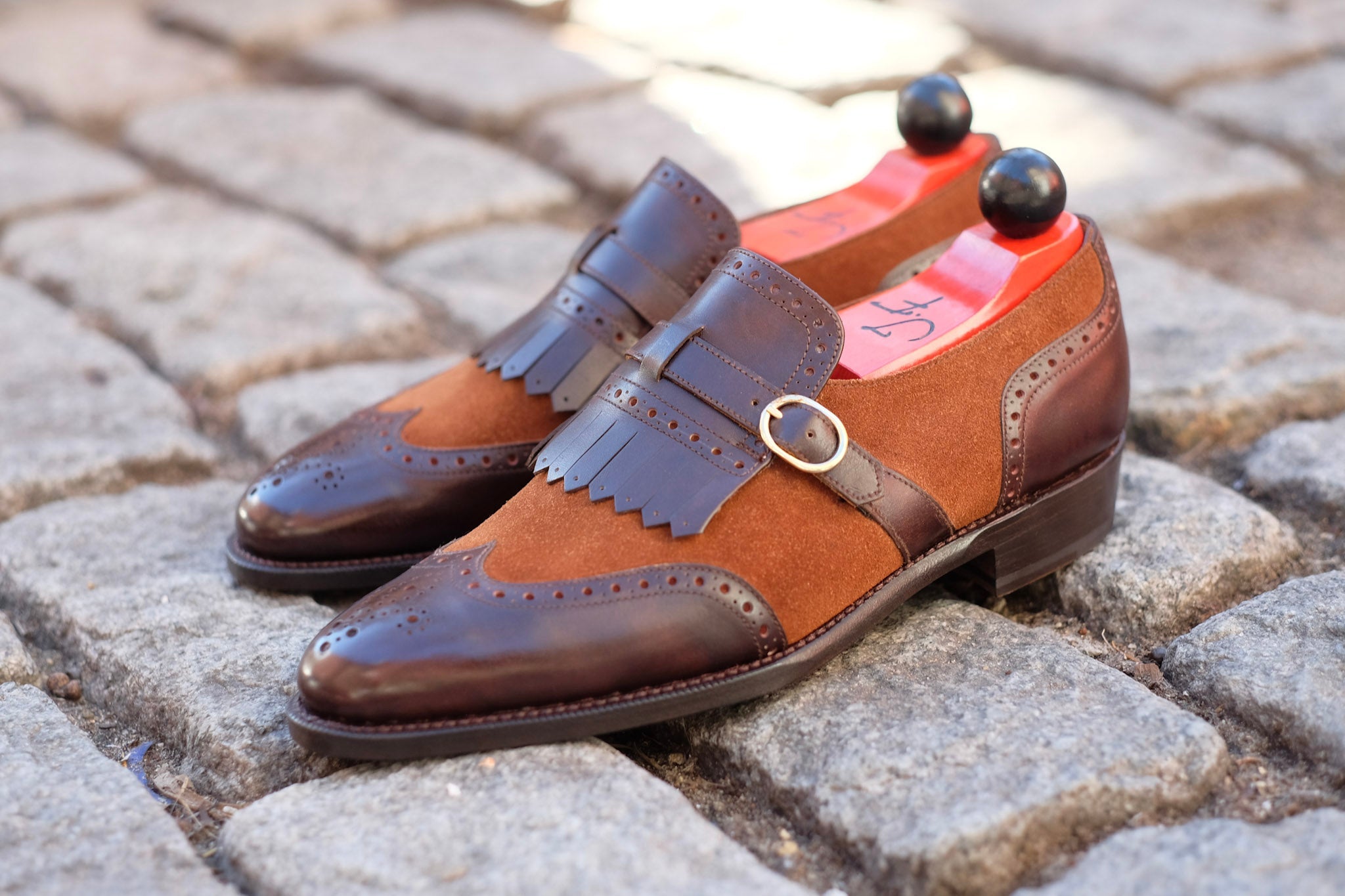Camano MTO - Dark Mahogany Calf / Snuff Suede-Made To Order Single Monkstrap Wingtip Brogue-J.FitzPatrick Footwear