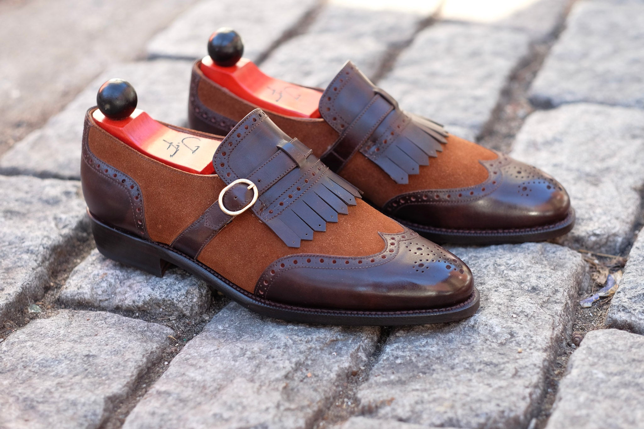 Camano MTO - Dark Mahogany Calf / Snuff Suede-Made To Order Single Monkstrap Wingtip Brogue-J.FitzPatrick Footwear