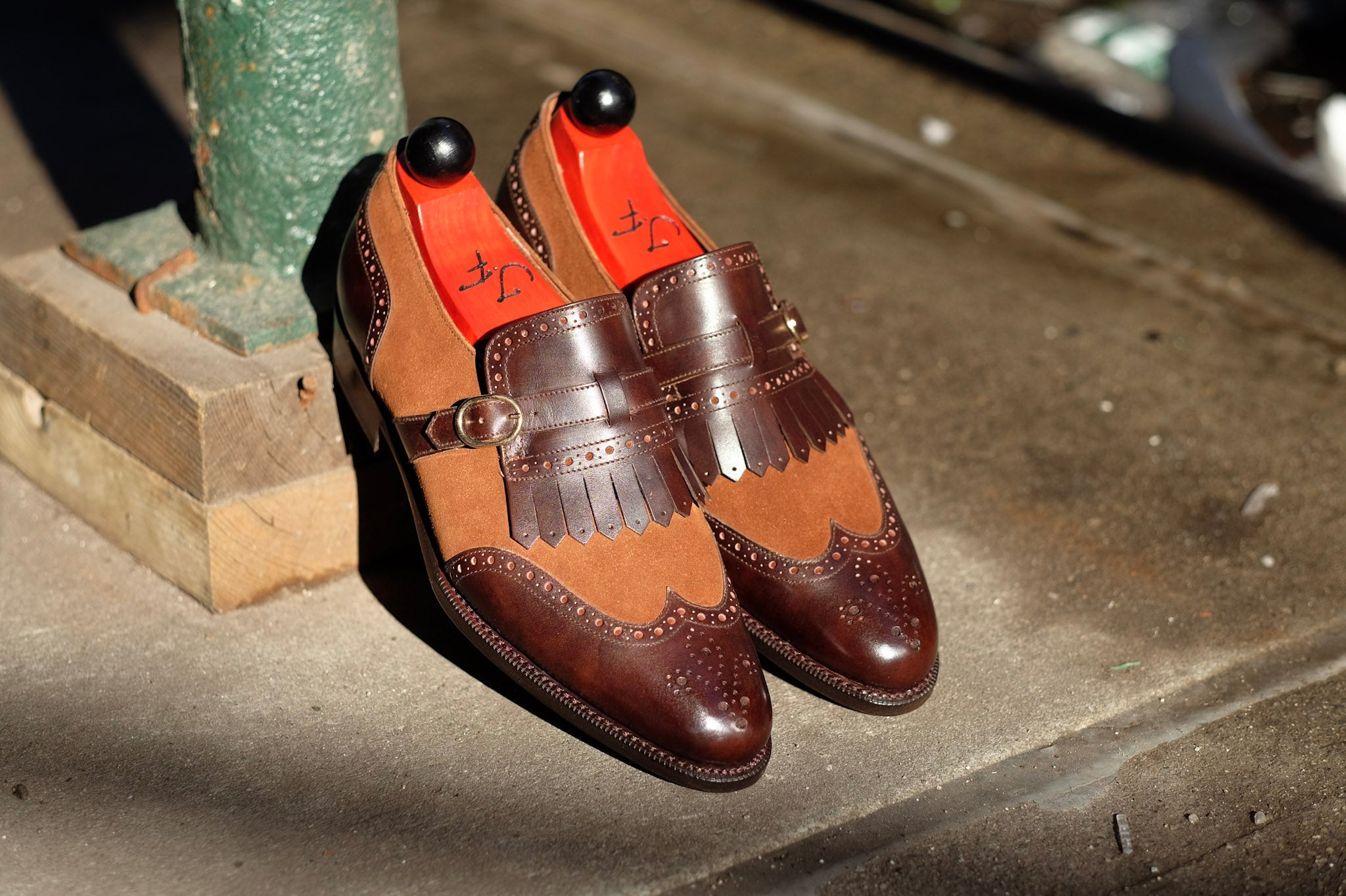 Camano MTO - Dark Mahogany Calf / Snuff Suede-Made To Order Single Monkstrap Wingtip Brogue-J.FitzPatrick Footwear