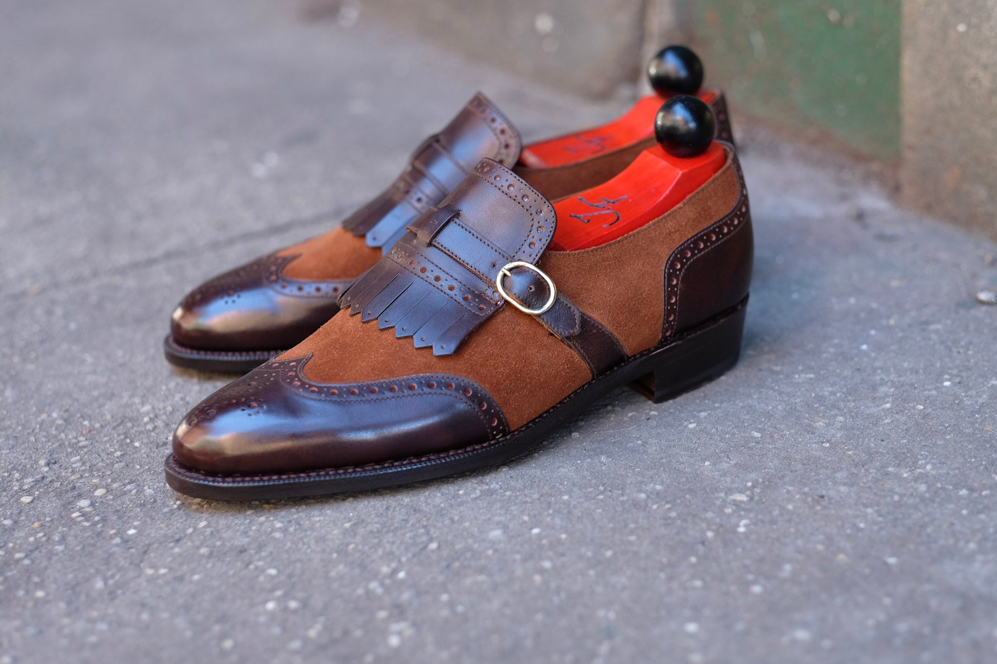 Camano MTO - Dark Mahogany Calf / Snuff Suede-Made To Order Single Monkstrap Wingtip Brogue-J.FitzPatrick Footwear