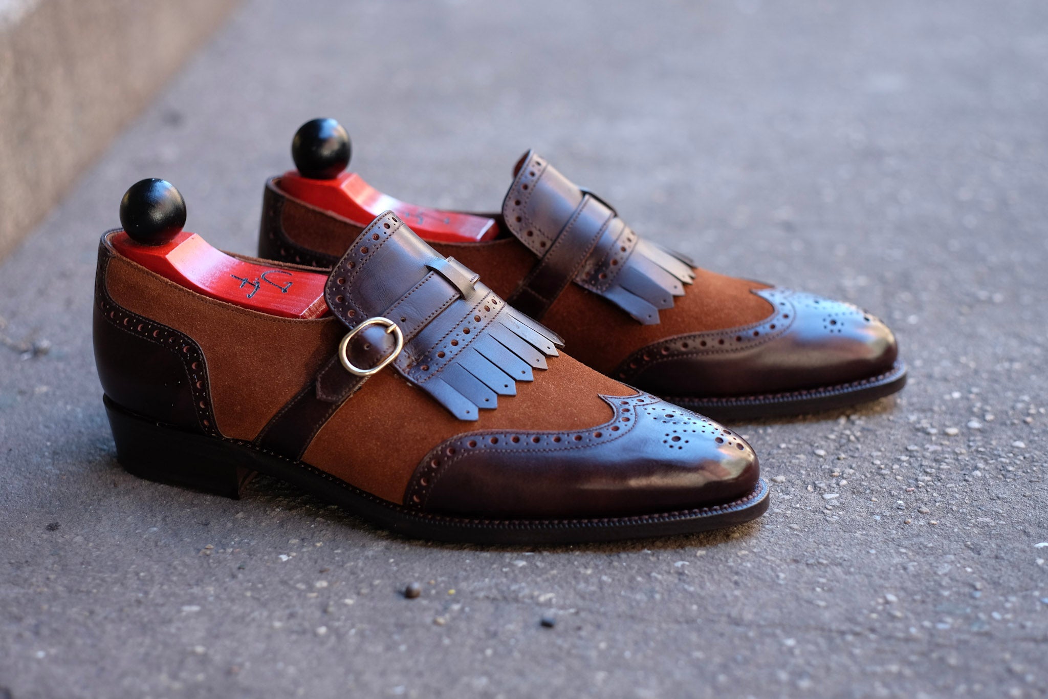 Camano MTO - Dark Mahogany Calf / Snuff Suede-Made To Order Single Monkstrap Wingtip Brogue-J.FitzPatrick Footwear