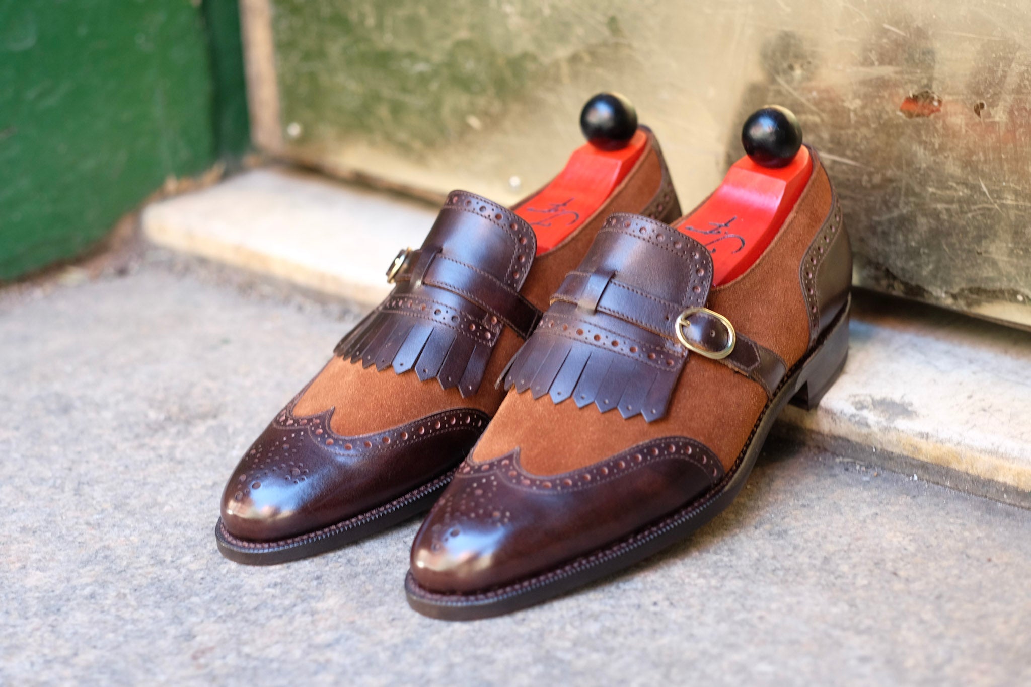 Camano MTO - Dark Mahogany Calf / Snuff Suede-Made To Order Single Monkstrap Wingtip Brogue-J.FitzPatrick Footwear