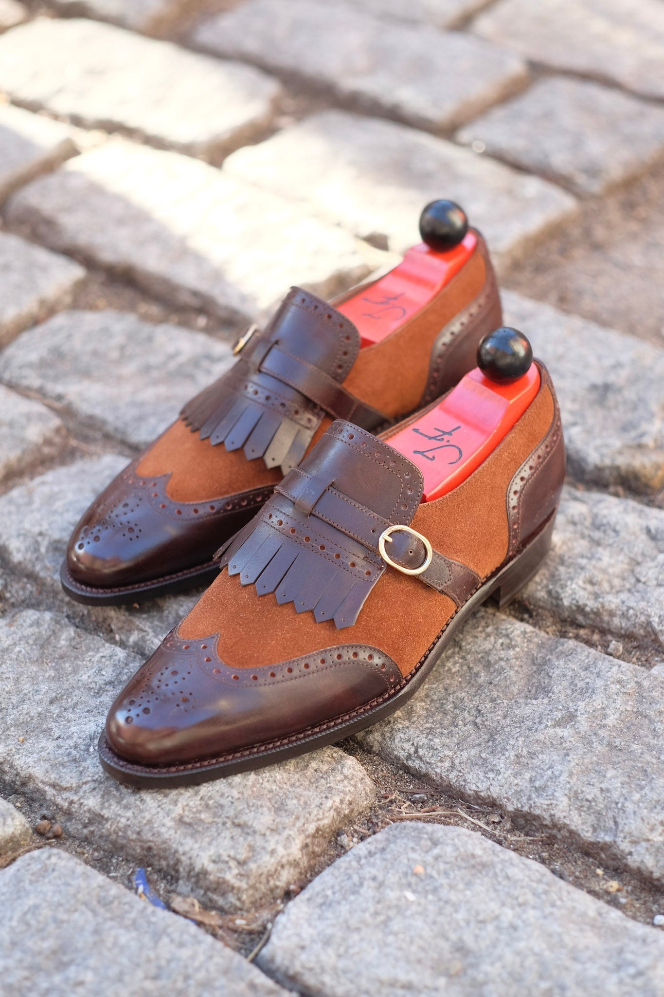 Camano MTO - Dark Mahogany Calf / Snuff Suede-Made To Order Single Monkstrap Wingtip Brogue-J.FitzPatrick Footwear