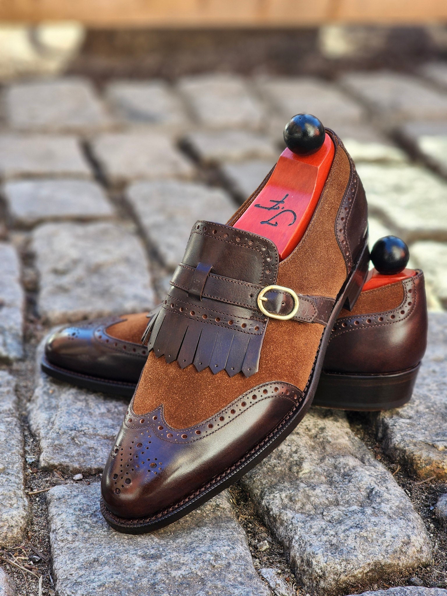Camano MTO - Dark Mahogany Calf / Snuff Suede-Made To Order Single Monkstrap Wingtip Brogue-J.FitzPatrick Footwear