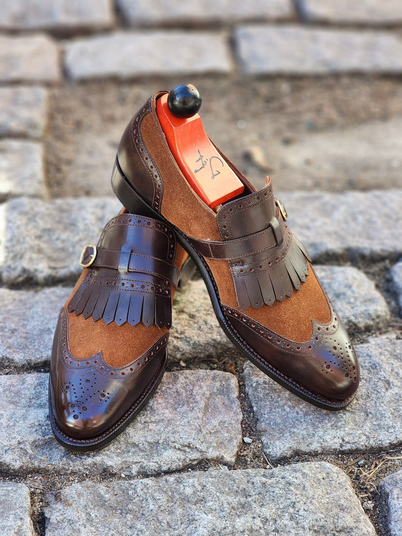 Camano MTO - Dark Mahogany Calf / Snuff Suede-Made To Order Single Monkstrap Wingtip Brogue-J.FitzPatrick Footwear