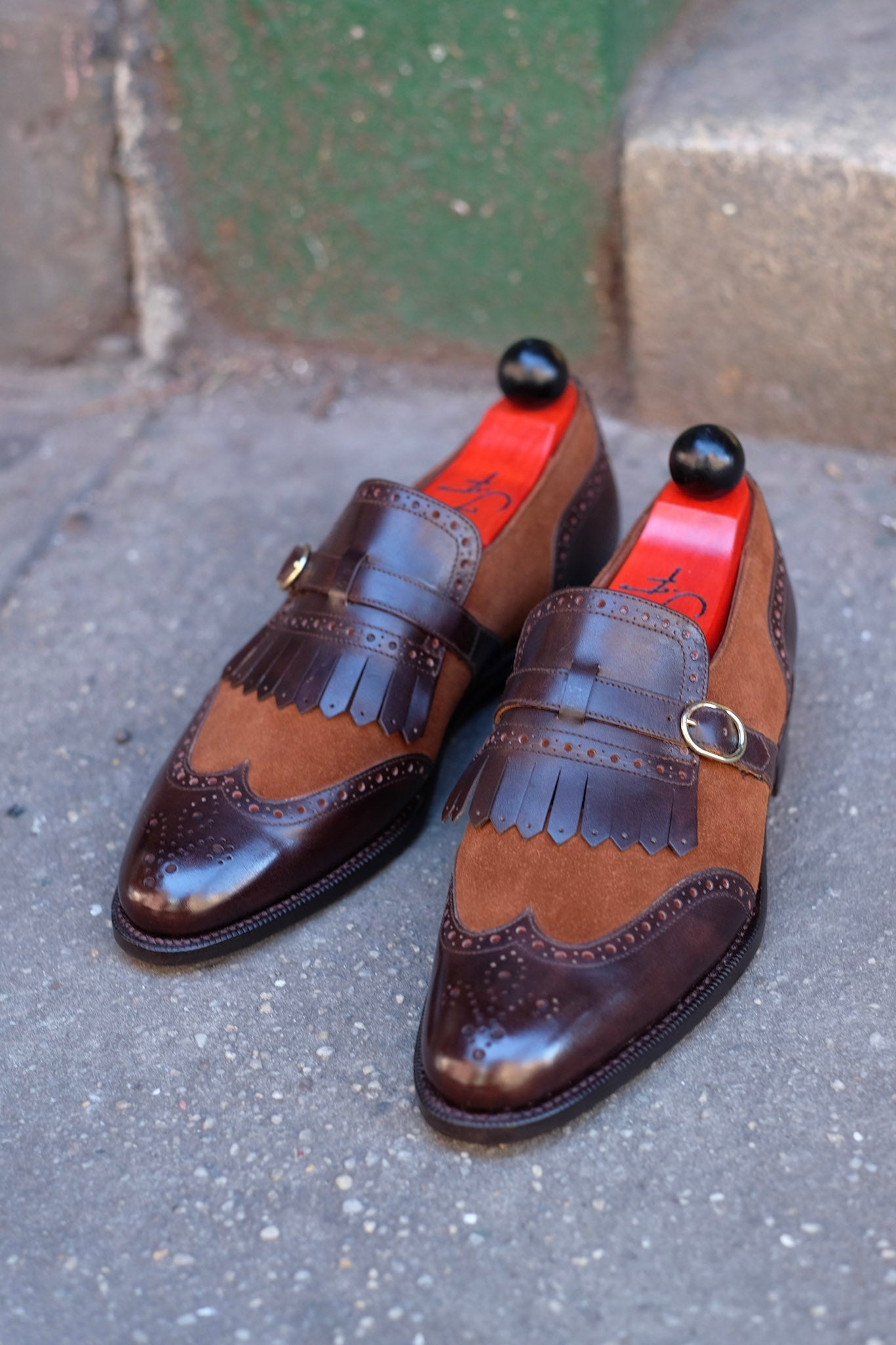 Camano MTO - Dark Mahogany Calf / Snuff Suede-Made To Order Single Monkstrap Wingtip Brogue-J.FitzPatrick Footwear