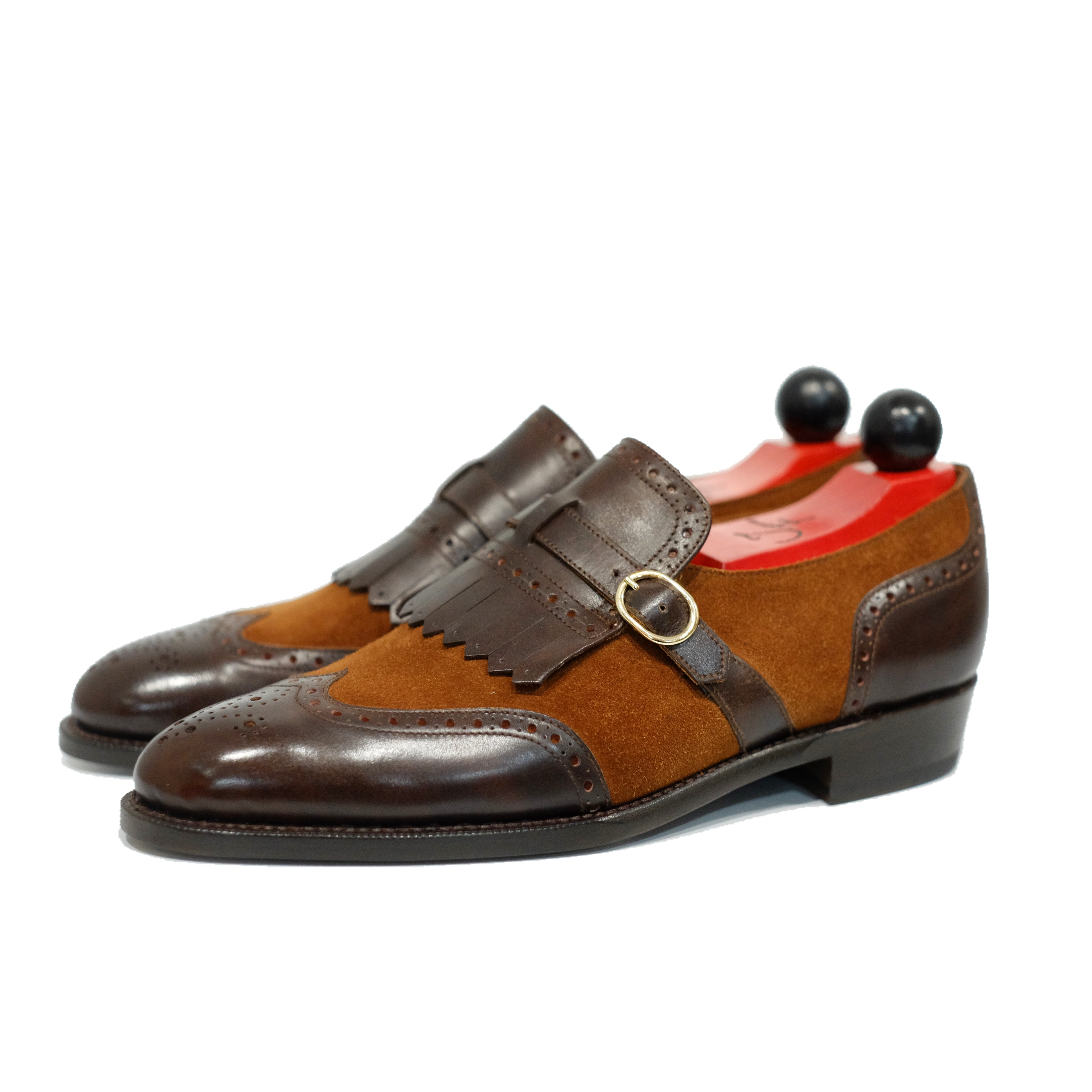 Camano MTO - Dark Mahogany Calf / Snuff Suede-Made To Order Single Monkstrap Wingtip Brogue-J.FitzPatrick Footwear