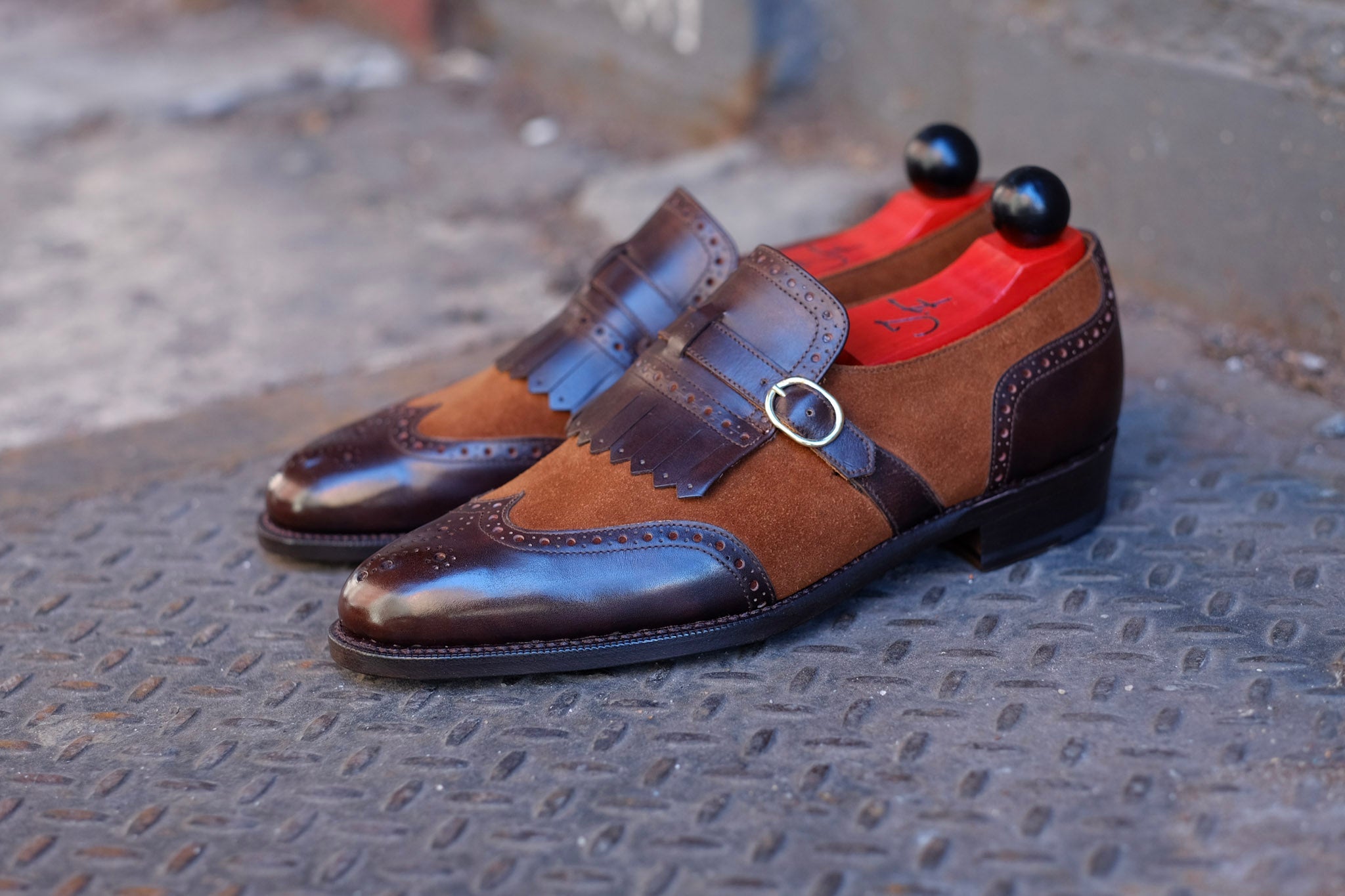 Camano MTO - Dark Mahogany Calf / Snuff Suede-Made To Order Single Monkstrap Wingtip Brogue-J.FitzPatrick Footwear