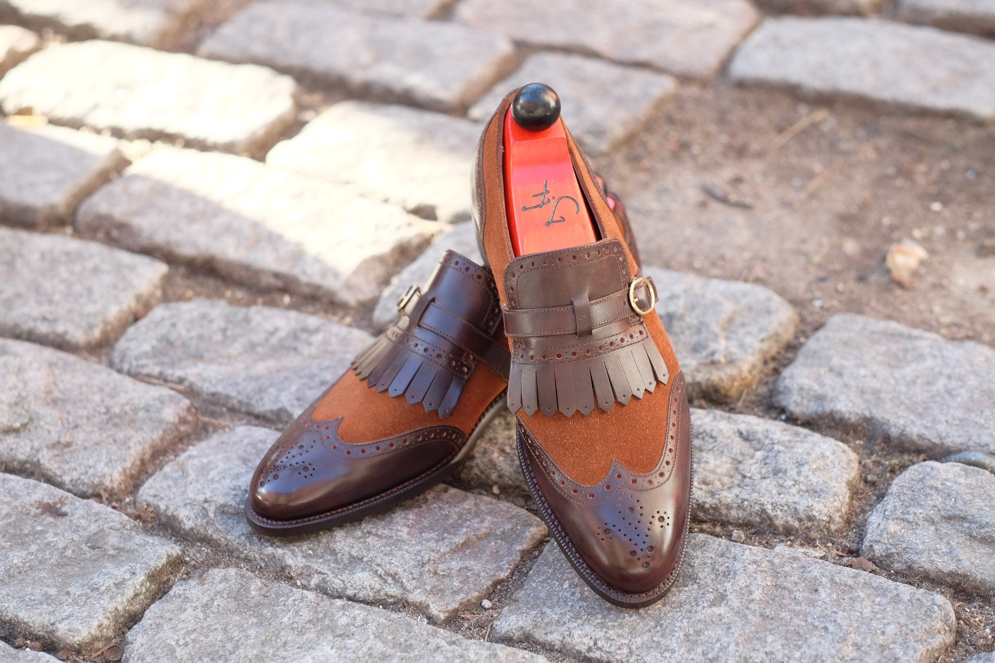 Camano MTO - Dark Mahogany Calf / Snuff Suede-Made To Order Single Monkstrap Wingtip Brogue-J.FitzPatrick Footwear