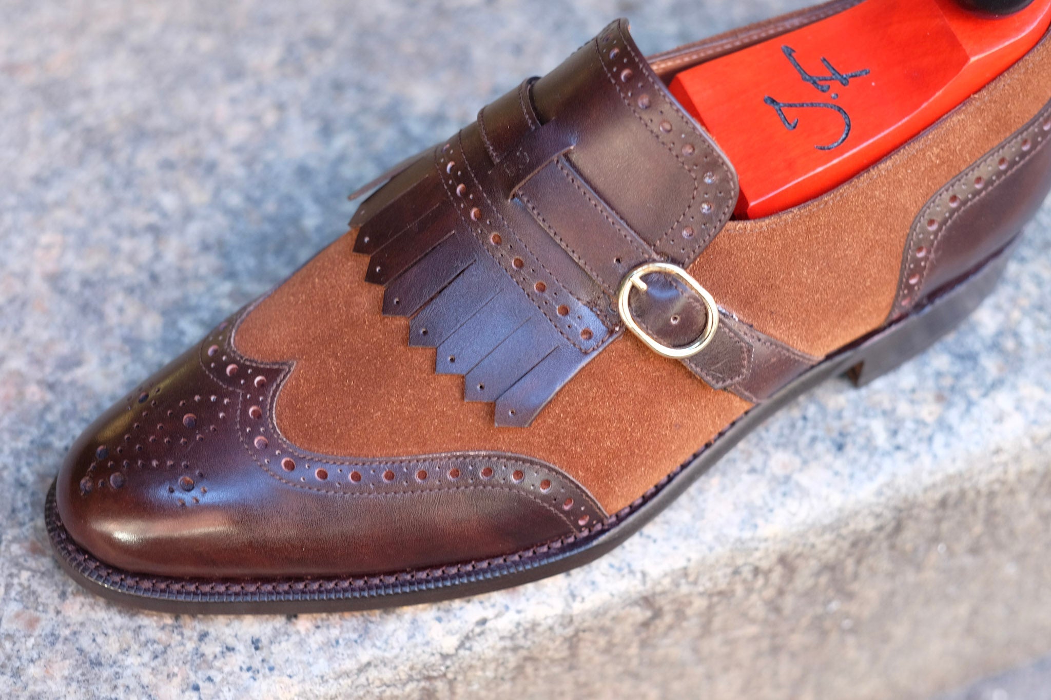 Camano MTO - Dark Mahogany Calf / Snuff Suede-Made To Order Single Monkstrap Wingtip Brogue-J.FitzPatrick Footwear