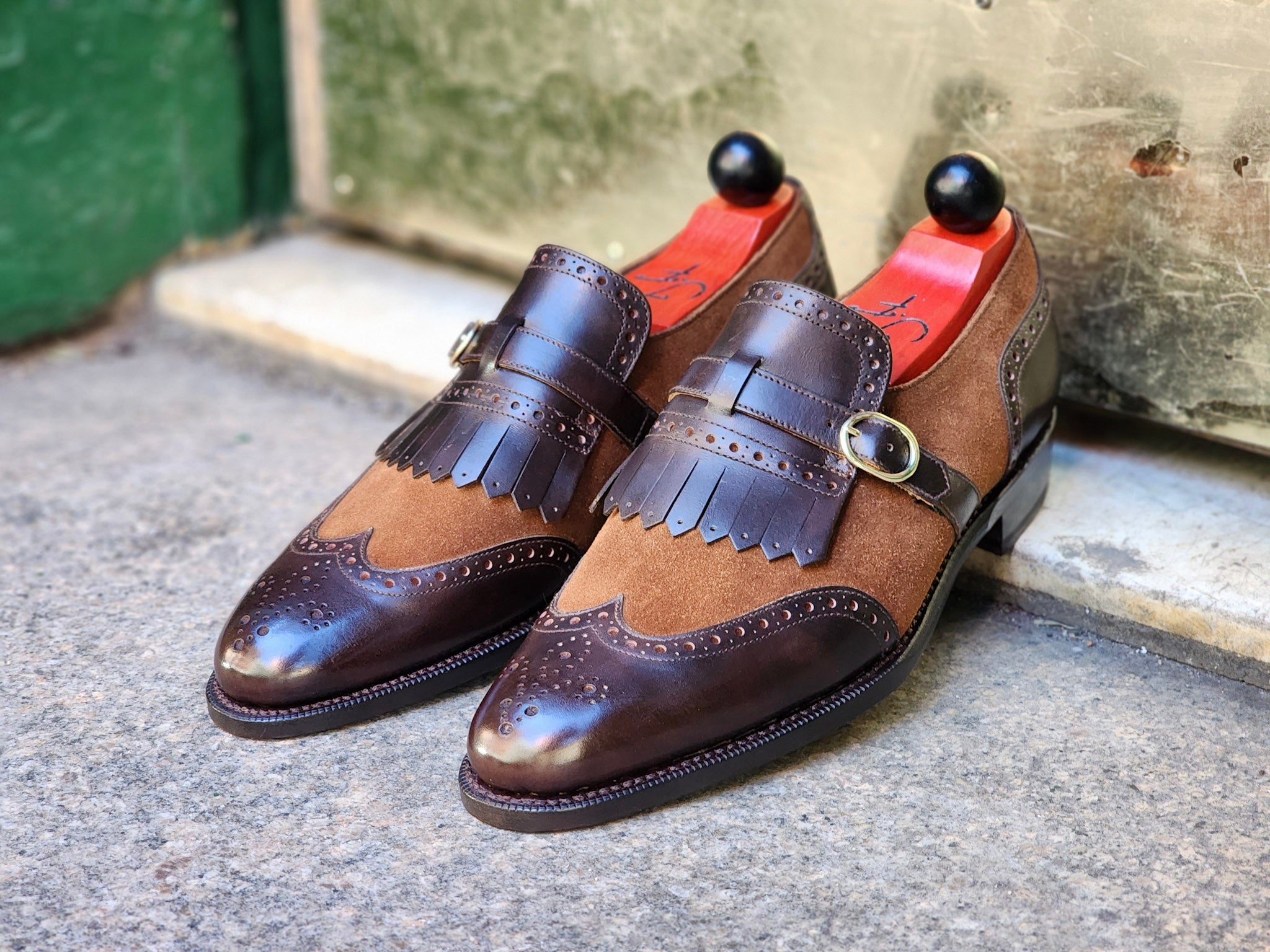 Camano MTO - Dark Mahogany Calf / Snuff Suede-Made To Order Single Monkstrap Wingtip Brogue-J.FitzPatrick Footwear