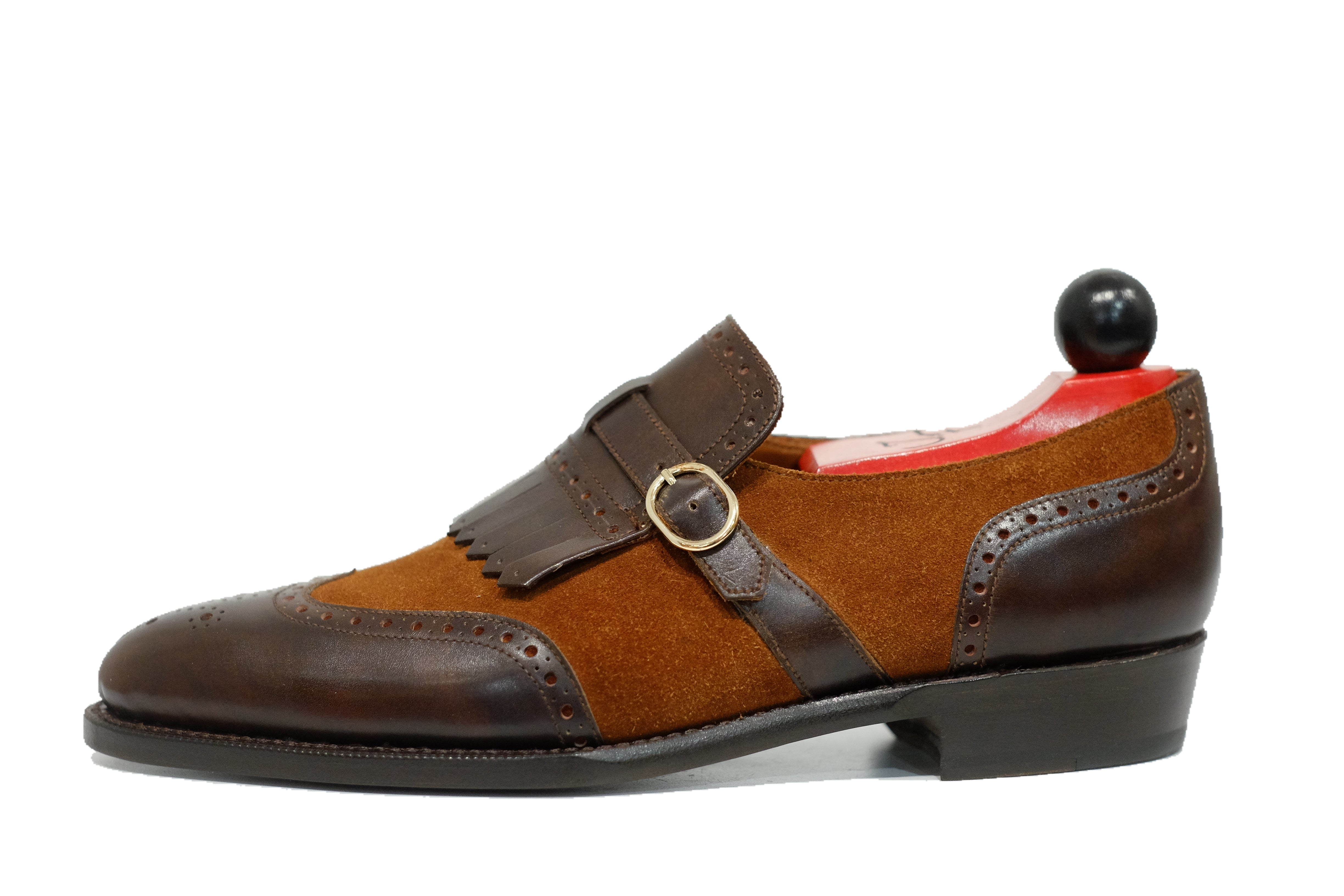 Camano MTO - Dark Mahogany Calf / Snuff Suede-Made To Order Single Monkstrap Wingtip Brogue-J.FitzPatrick Footwear
