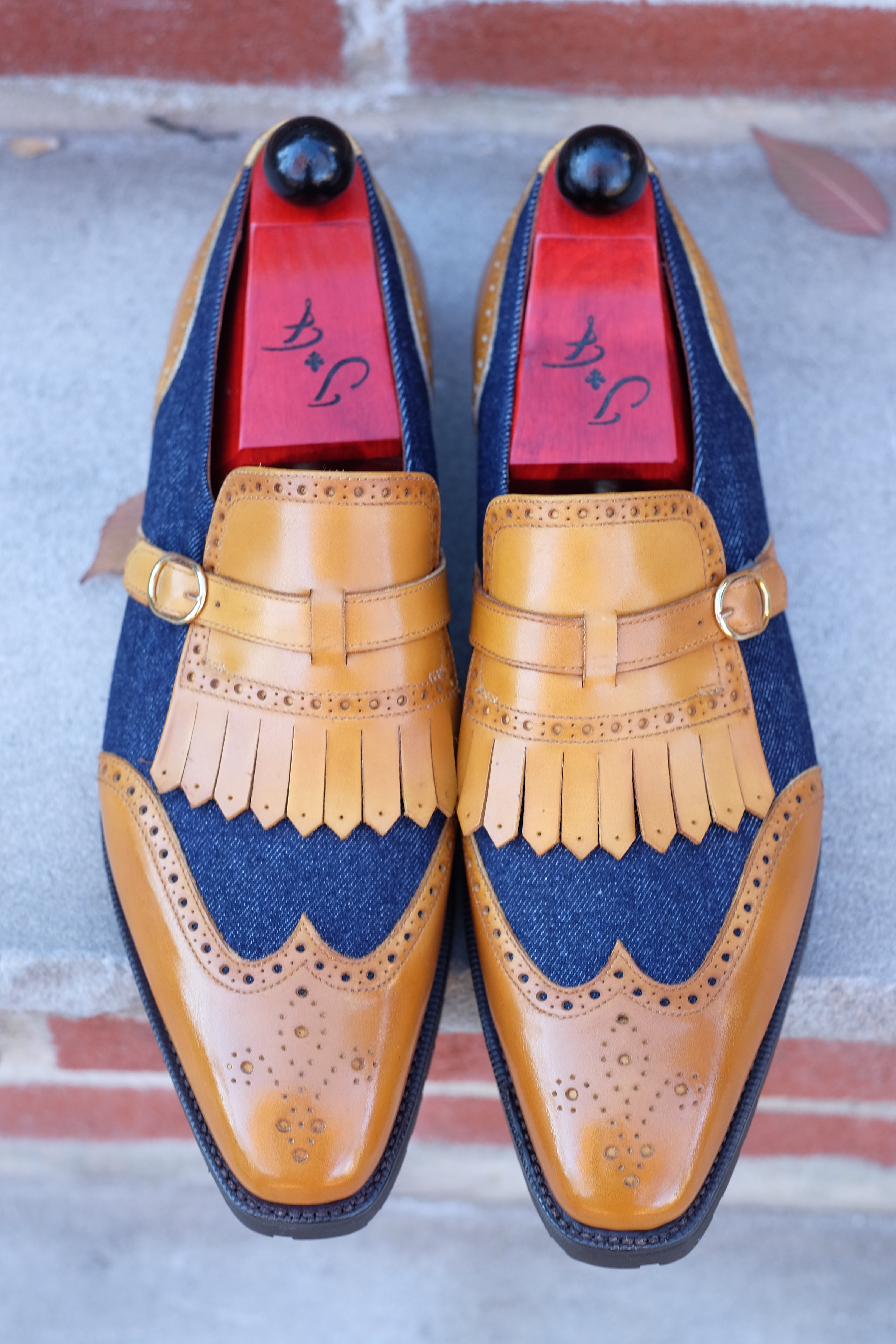 Camano MTO - Shaded Tan Calf / Denim-Made To Order Single Monkstrap Medallion-J.FitzPatrick Footwear