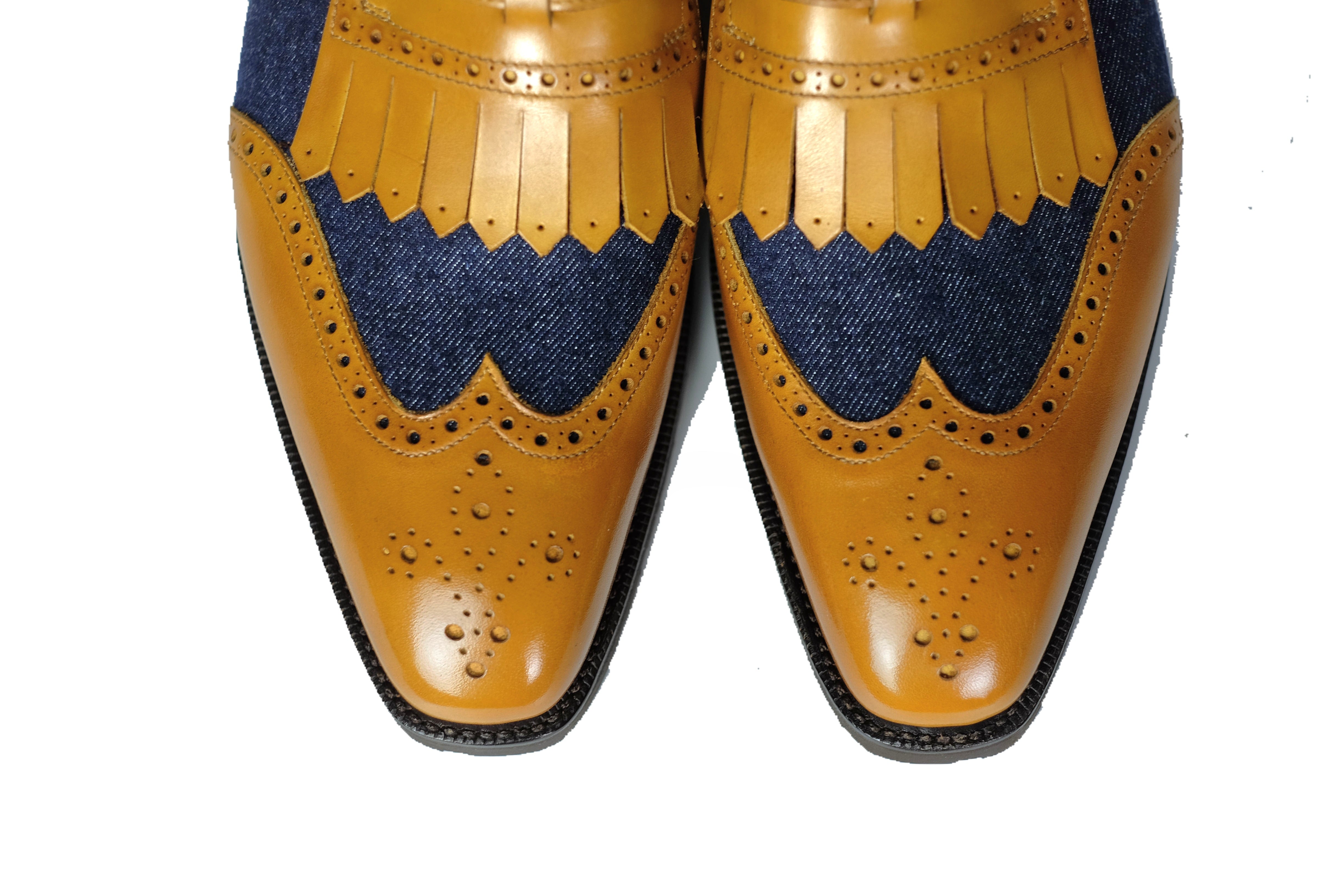 Camano MTO - Shaded Tan Calf / Denim-Made To Order Single Monkstrap Medallion-J.FitzPatrick Footwear