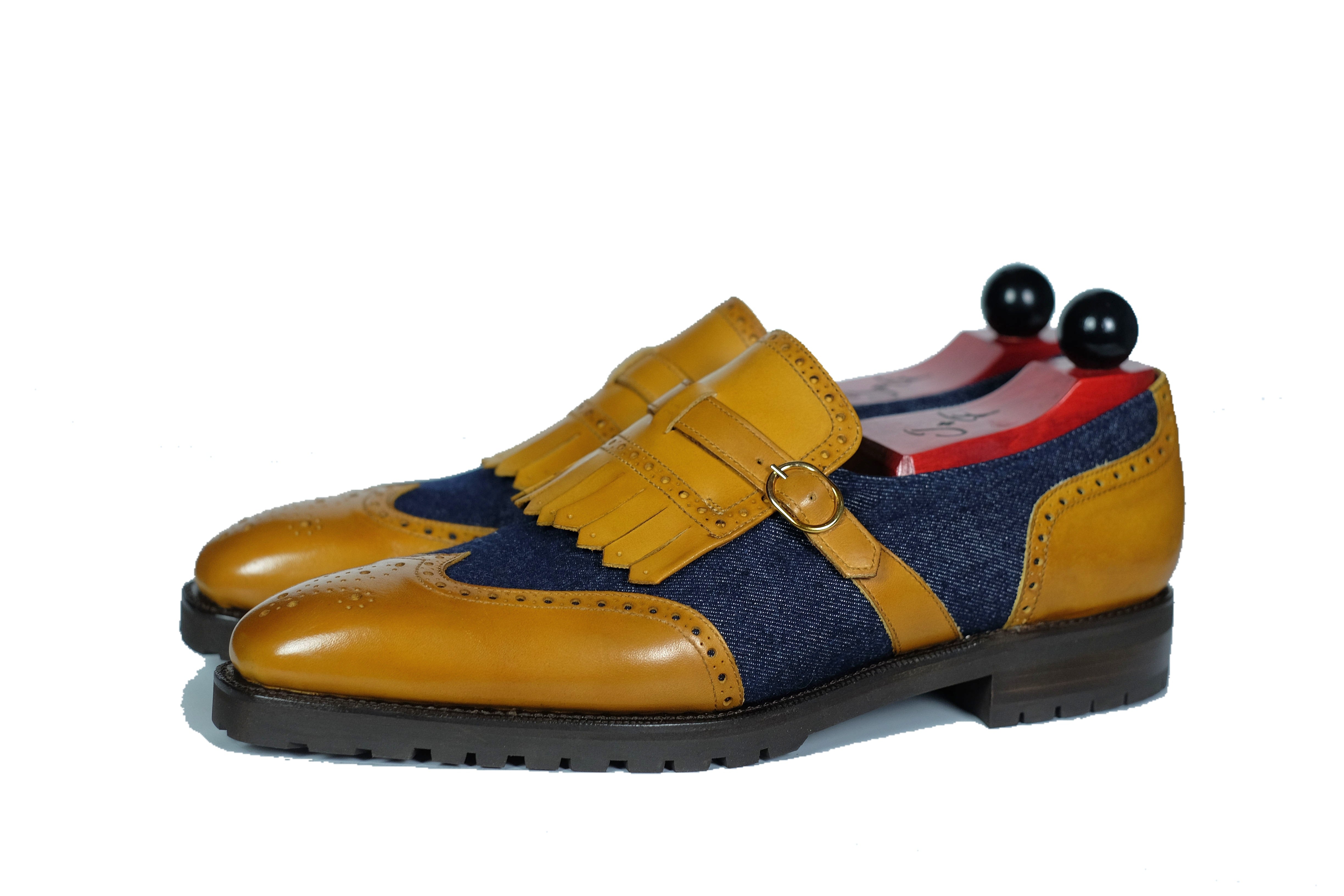 Camano MTO - Shaded Tan Calf / Denim-Made To Order Single Monkstrap Medallion-J.FitzPatrick Footwear