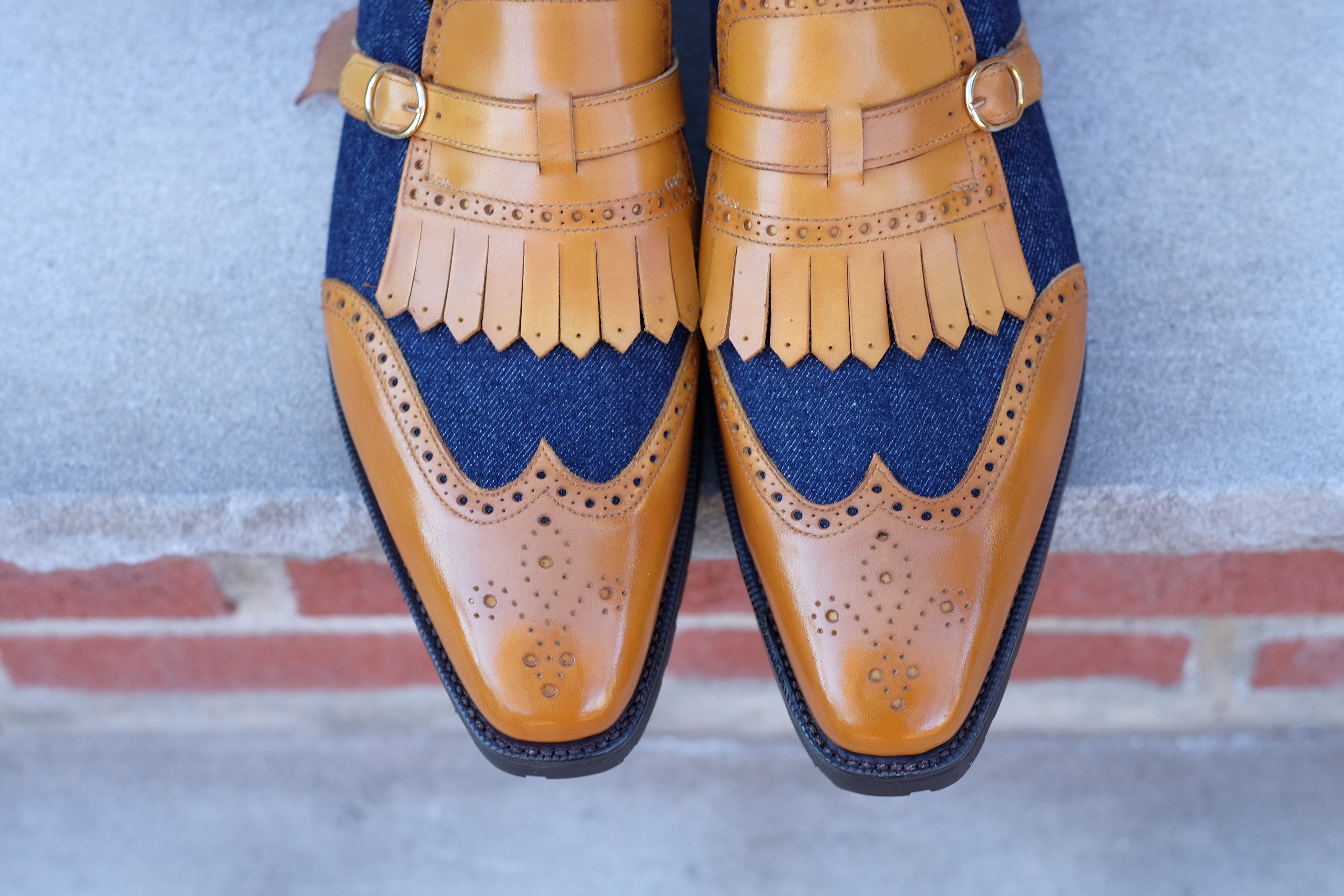 Camano MTO - Shaded Tan Calf / Denim-Made To Order Single Monkstrap Medallion-J.FitzPatrick Footwear