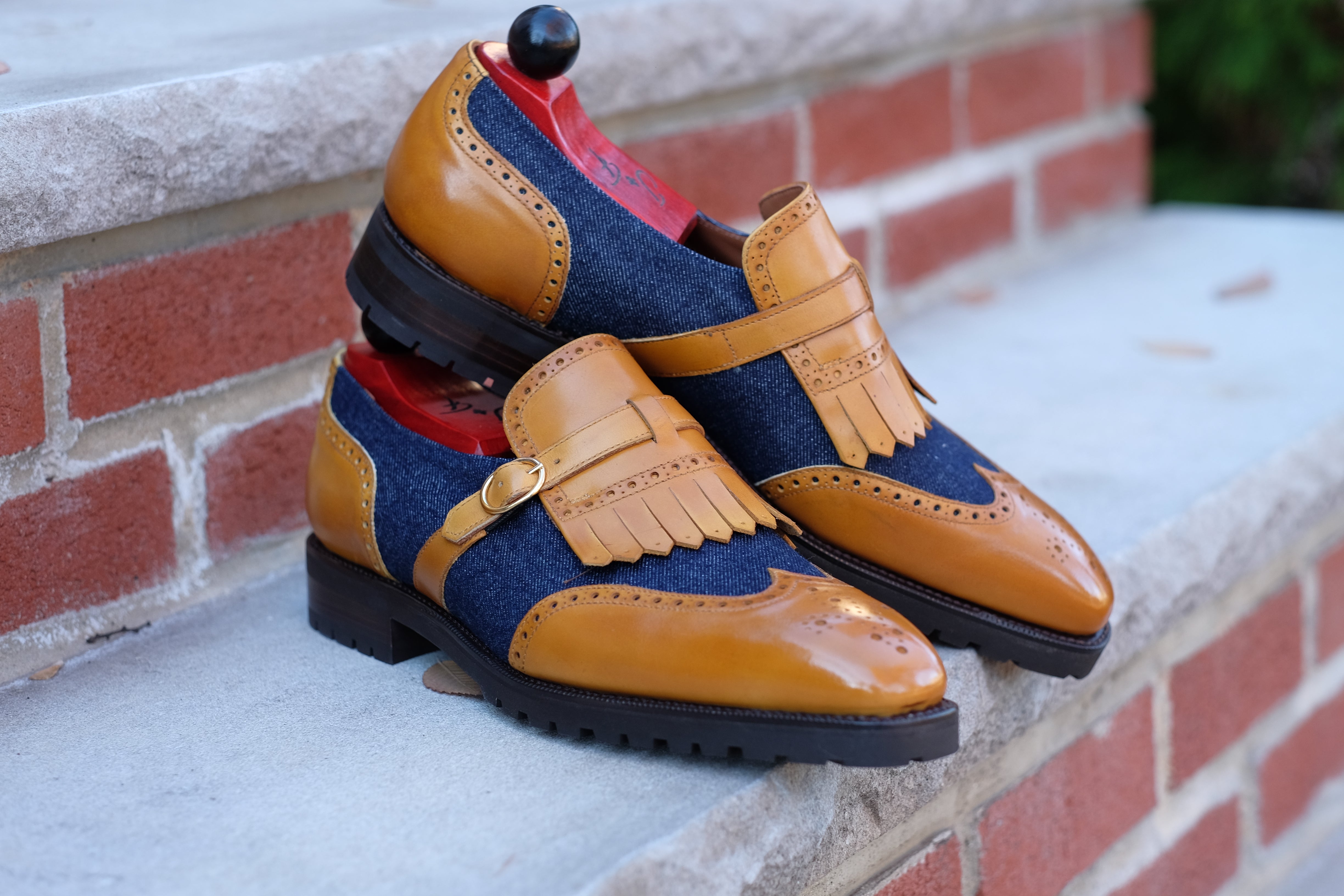 Camano MTO - Shaded Tan Calf / Denim-Made To Order Single Monkstrap Medallion-J.FitzPatrick Footwear