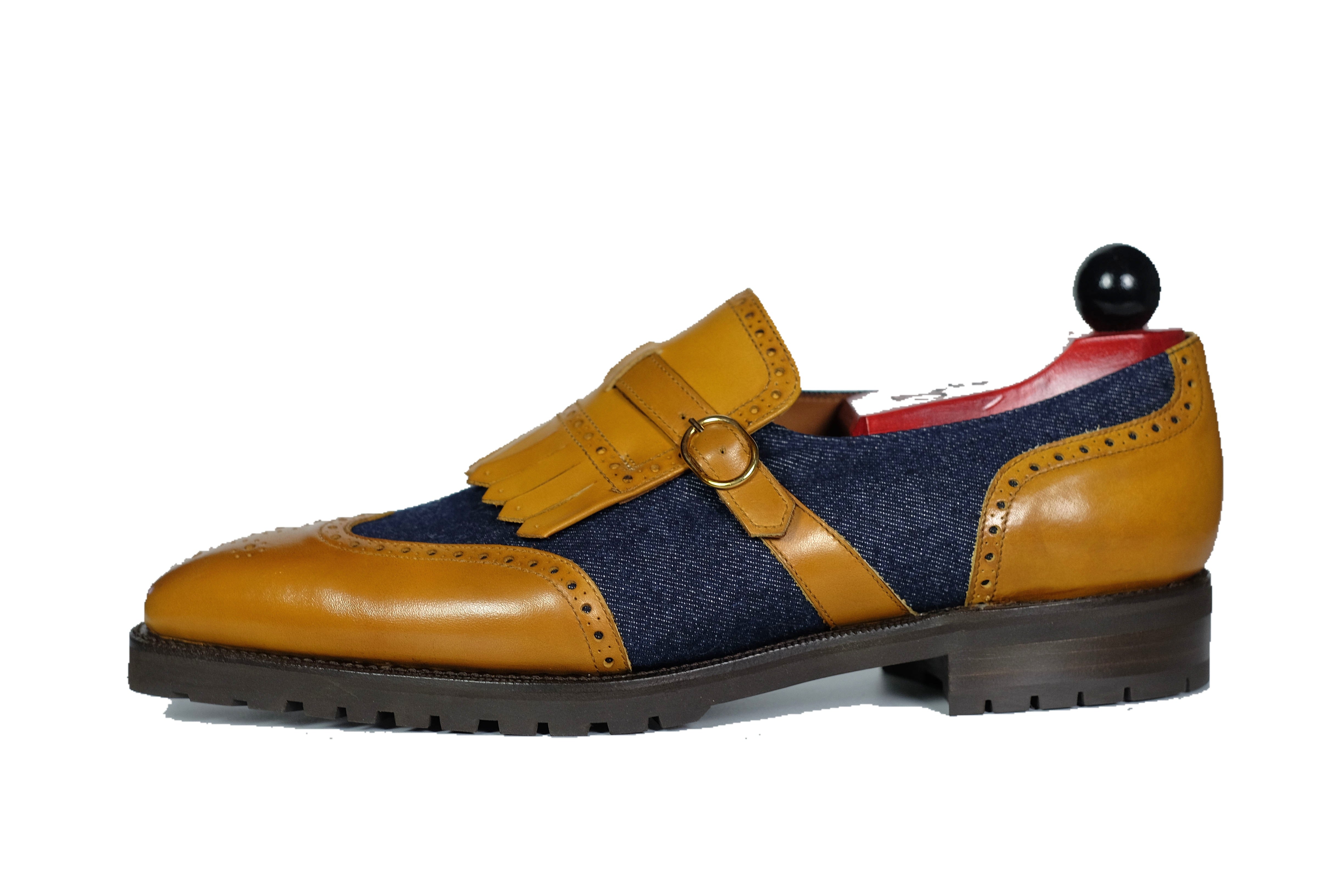 Camano MTO - Shaded Tan Calf / Denim-Made To Order Single Monkstrap Medallion-J.FitzPatrick Footwear