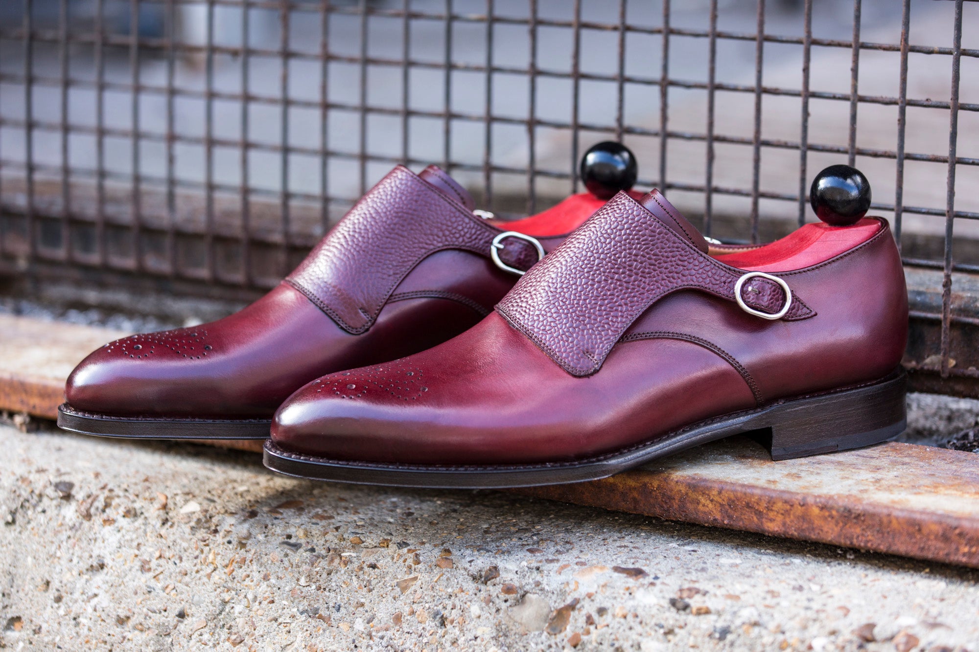 Corliss - MTO - Burgundy Calf / Burgundy Grain-Made To Order Single Monkstrap Medallion-J.FitzPatrick Footwear