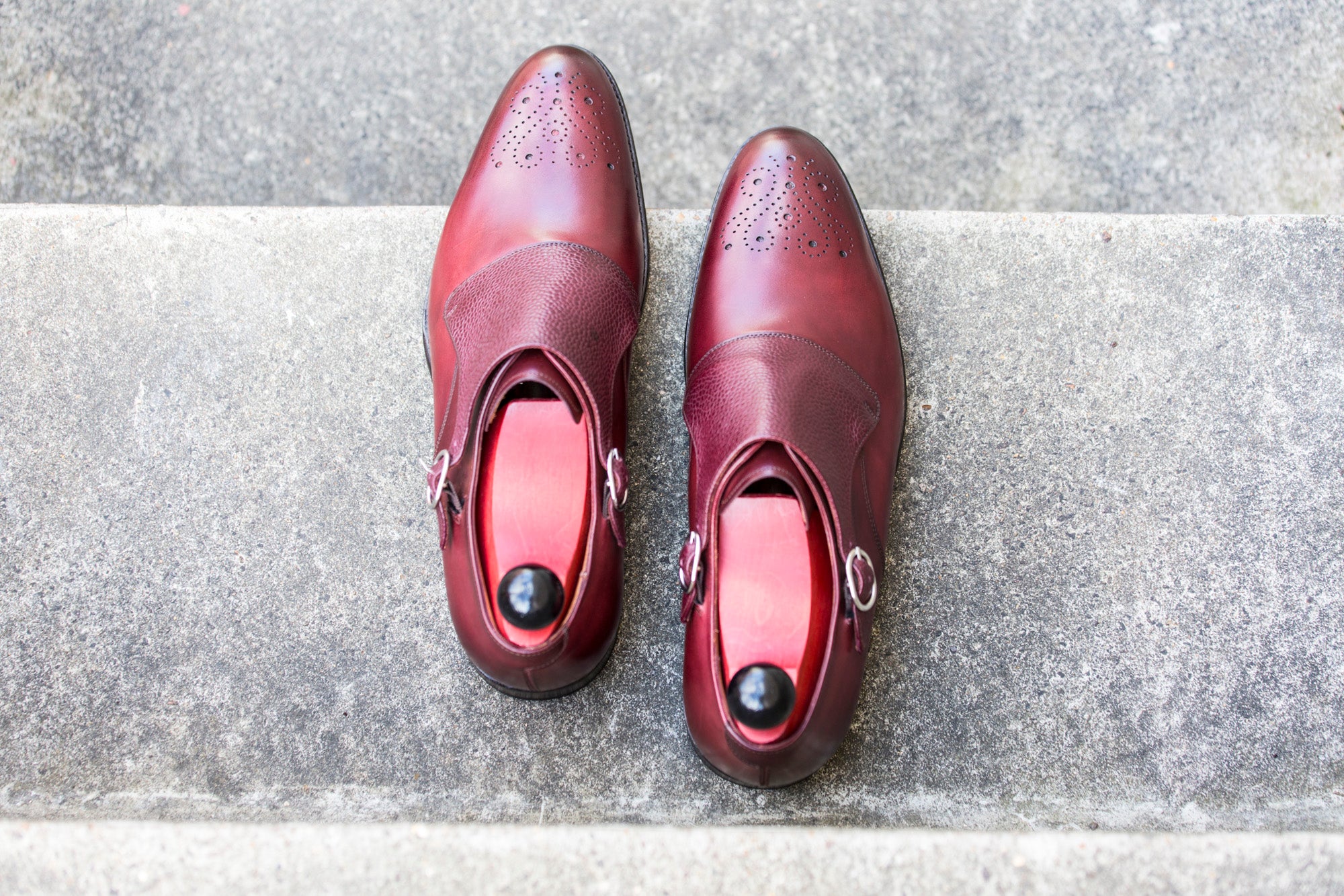 Corliss - MTO - Burgundy Calf / Burgundy Grain-Made To Order Single Monkstrap Medallion-J.FitzPatrick Footwear