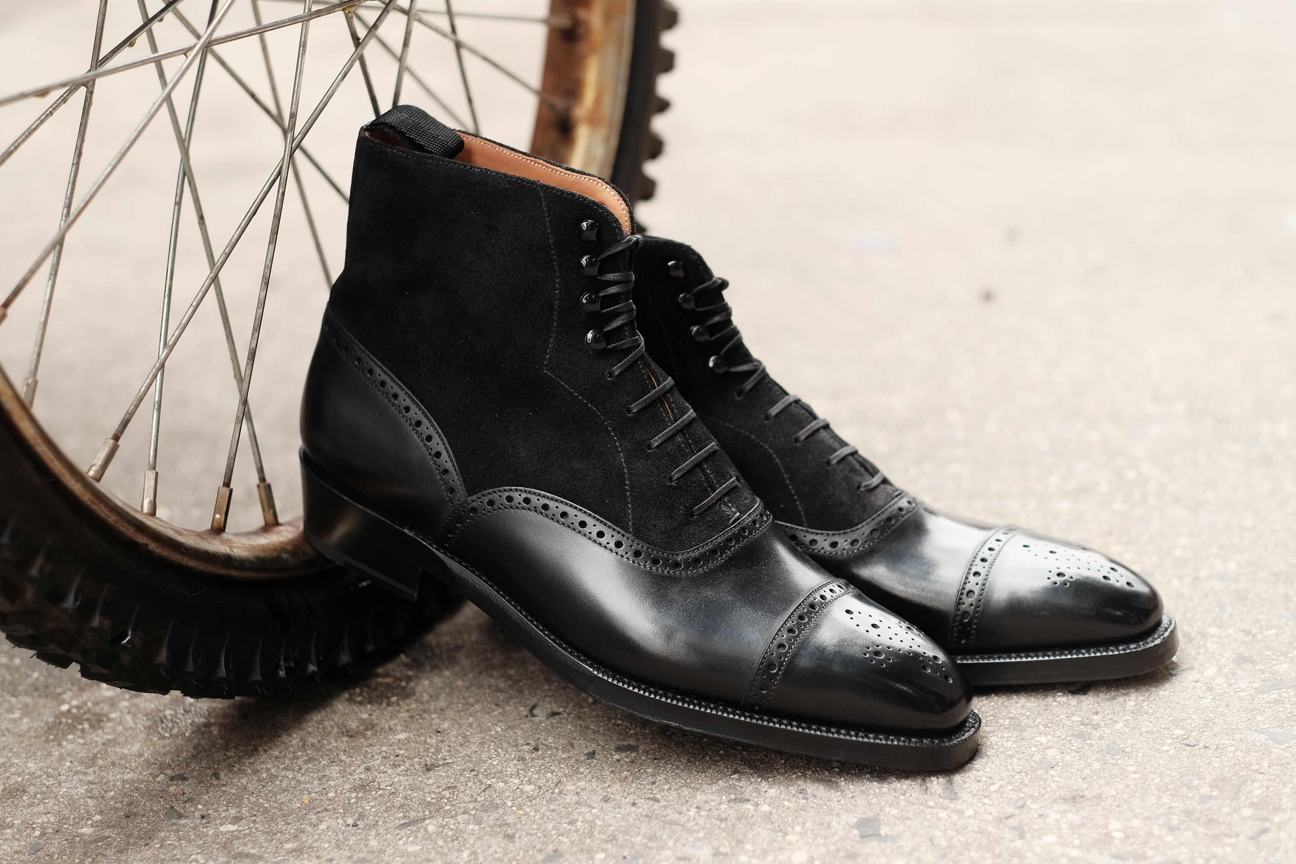 David - Black Calf / Black Suede-Balmoral Boots-J.FitzPatrick Footwear