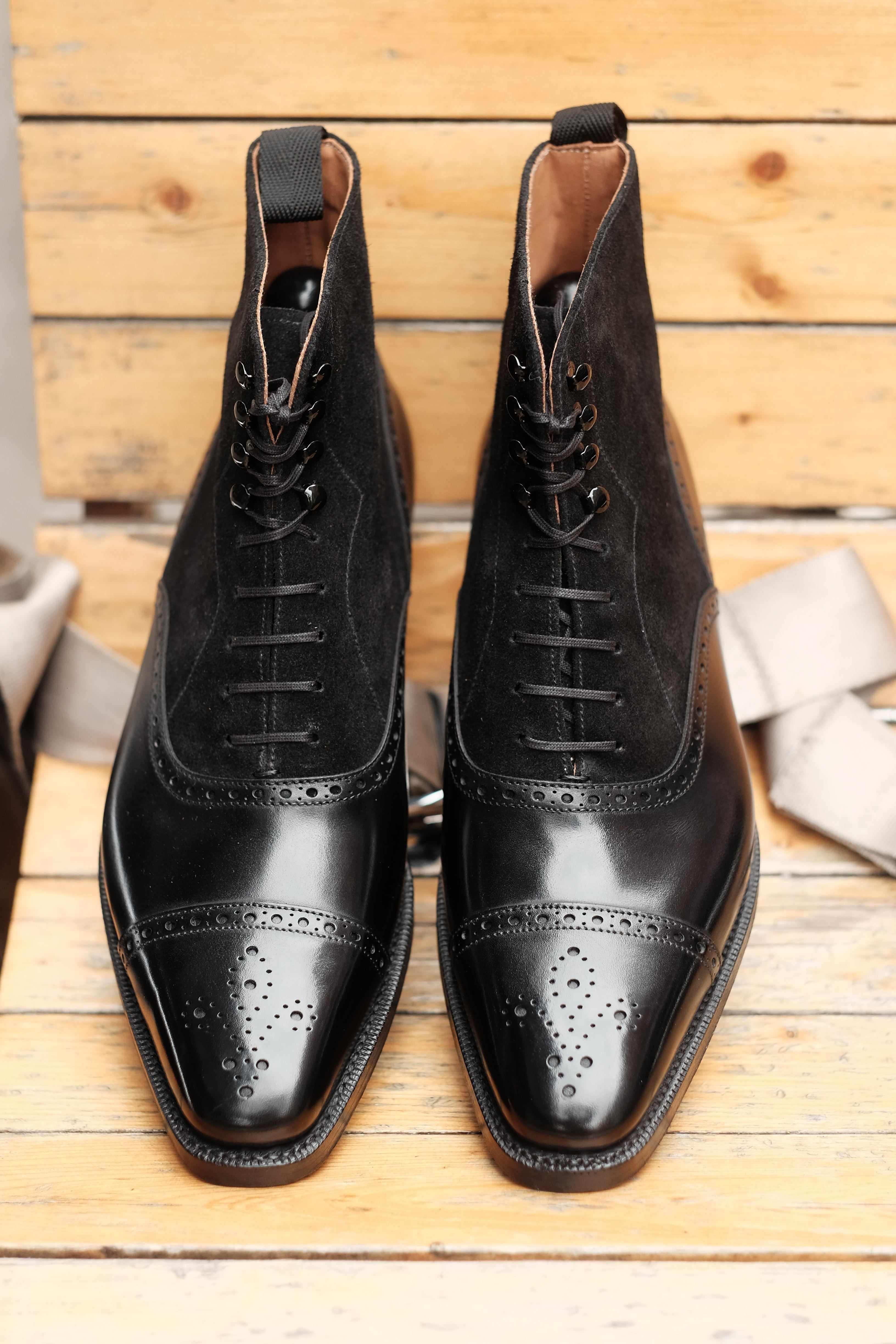 David - Black Calf / Black Suede-Balmoral Boots-J.FitzPatrick Footwear