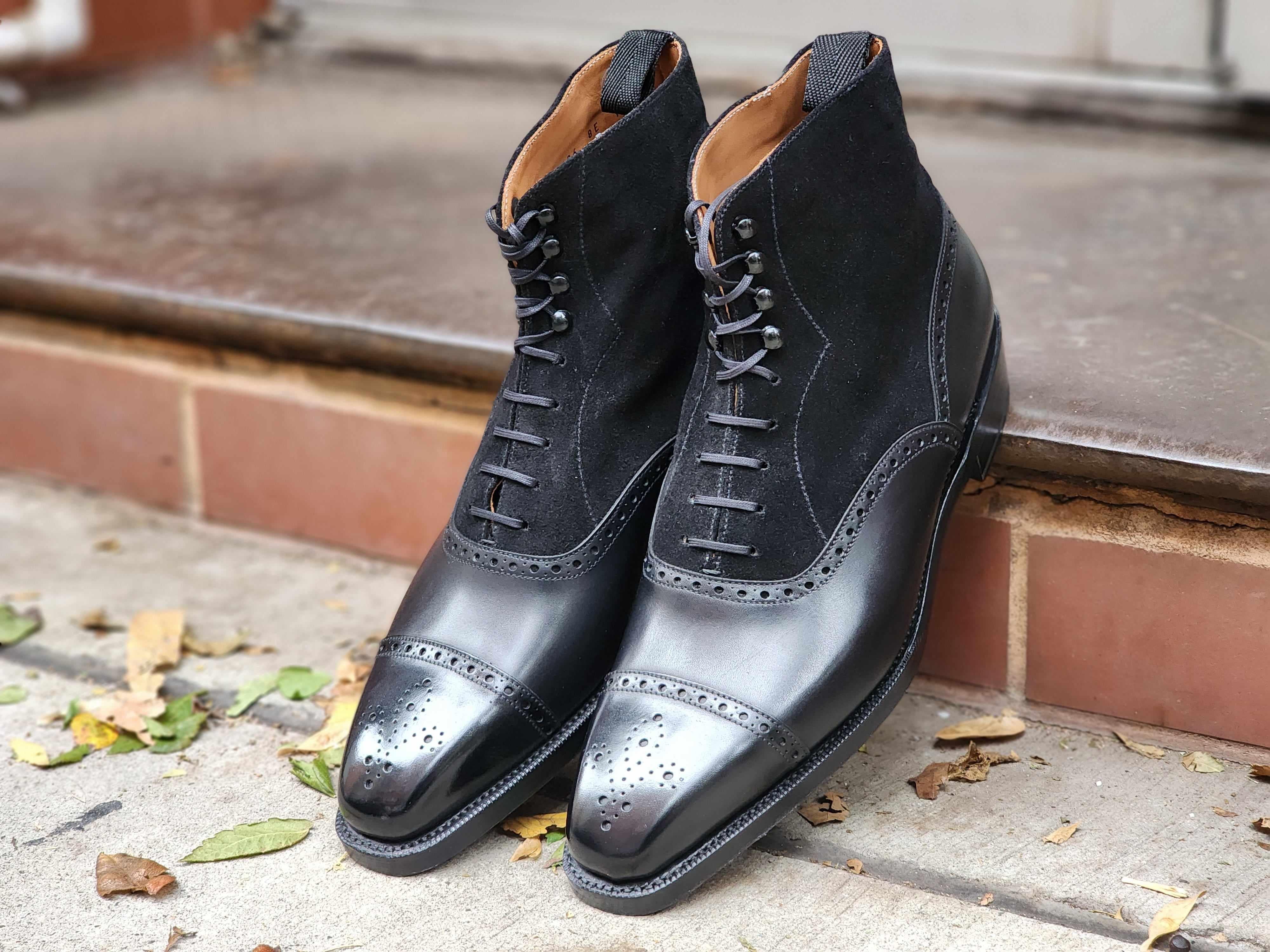 David - Black Calf / Black Suede-Balmoral Boots-J.FitzPatrick Footwear