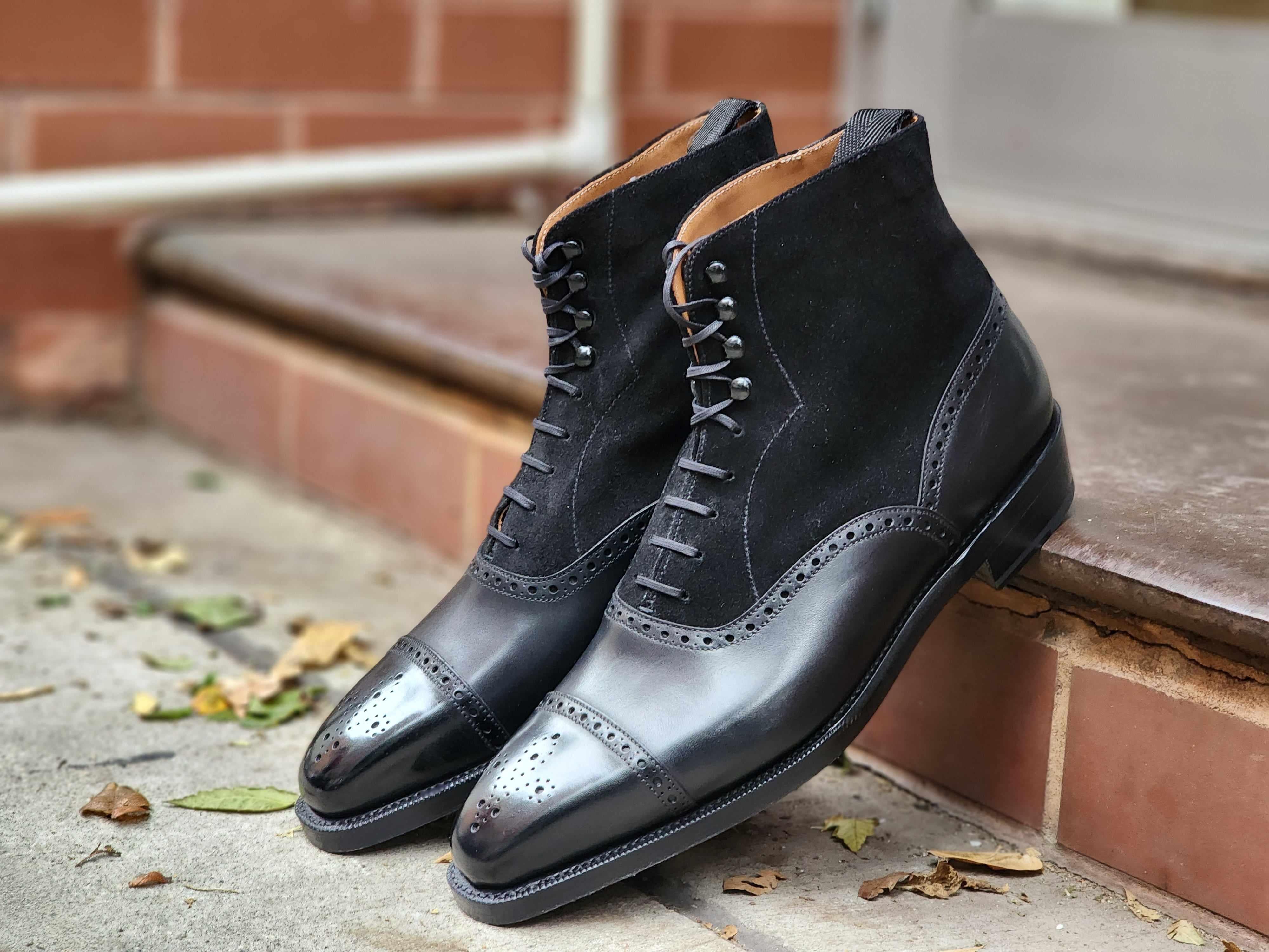 David - Black Calf / Black Suede-Balmoral Boots-J.FitzPatrick Footwear