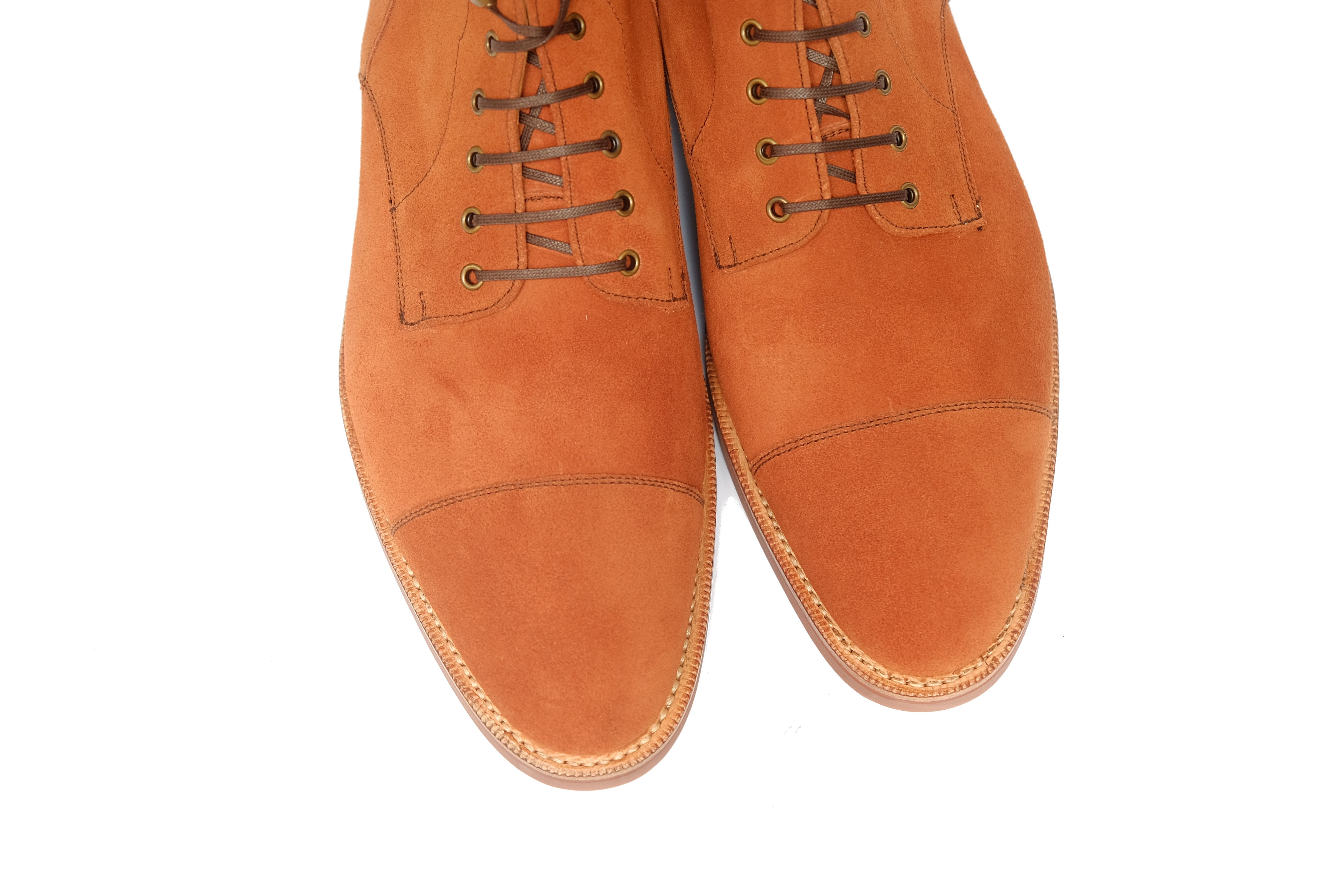Delridge - MTO - Cinnamon Suede - TMG Last - Single Brick Country Rubber Sole-Made To Order Boot Derby Cap Toe-J.FitzPatrick Footwear
