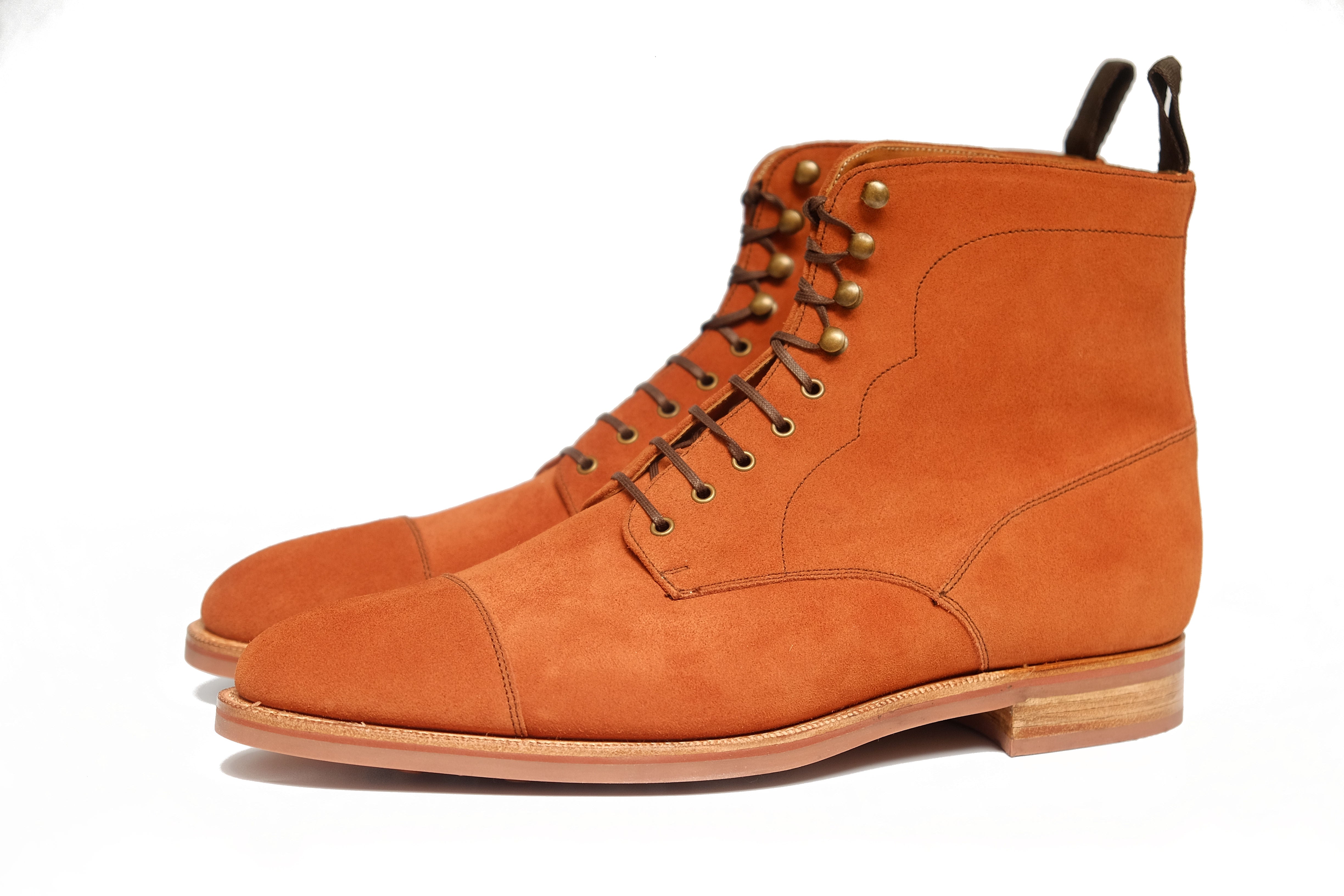 Delridge - MTO - Cinnamon Suede - TMG Last - Single Brick Country Rubber Sole-Made To Order Boot Derby Cap Toe-J.FitzPatrick Footwear