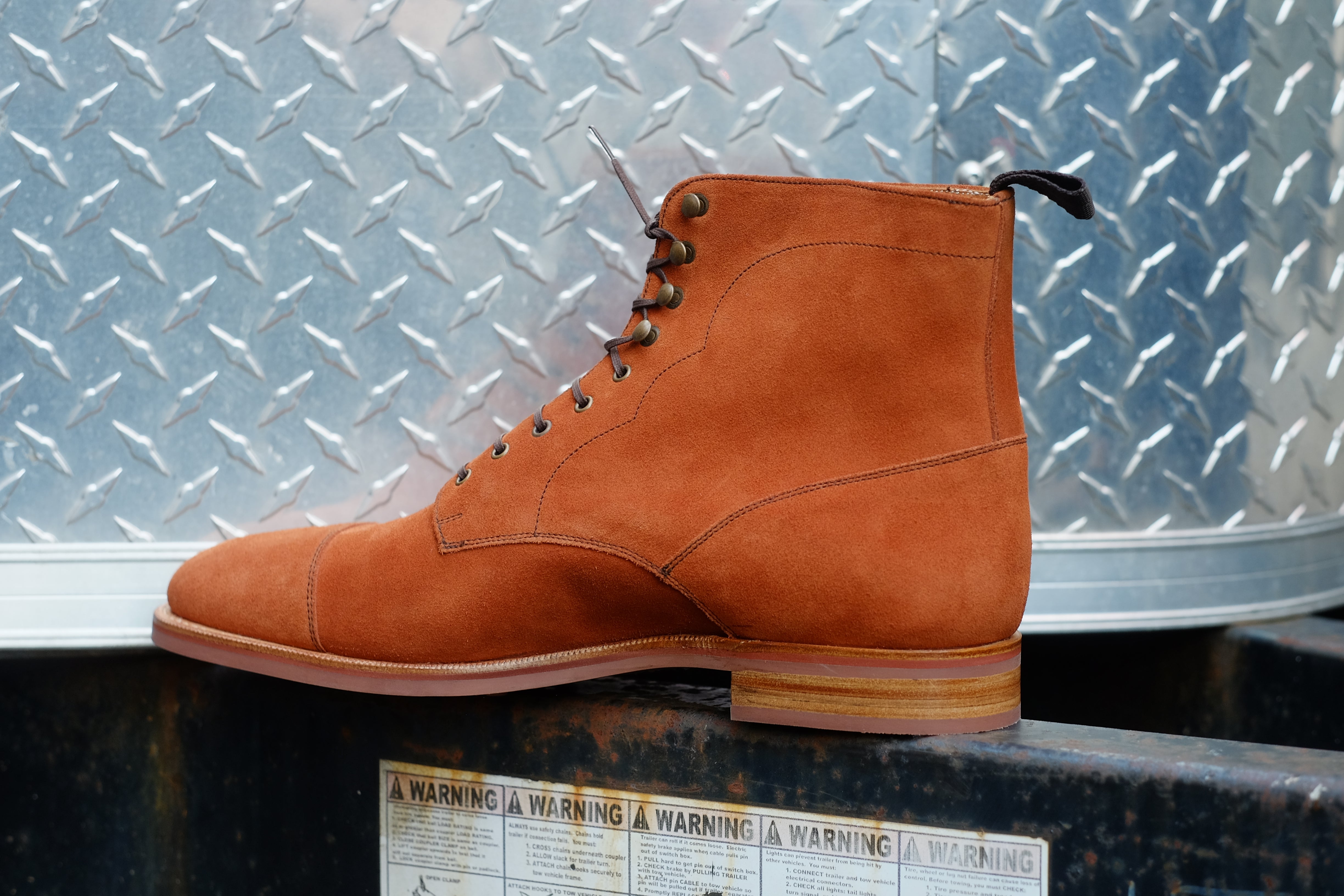 Delridge - MTO - Cinnamon Suede - TMG Last - Single Brick Country Rubber Sole-Made To Order Boot Derby Cap Toe-J.FitzPatrick Footwear