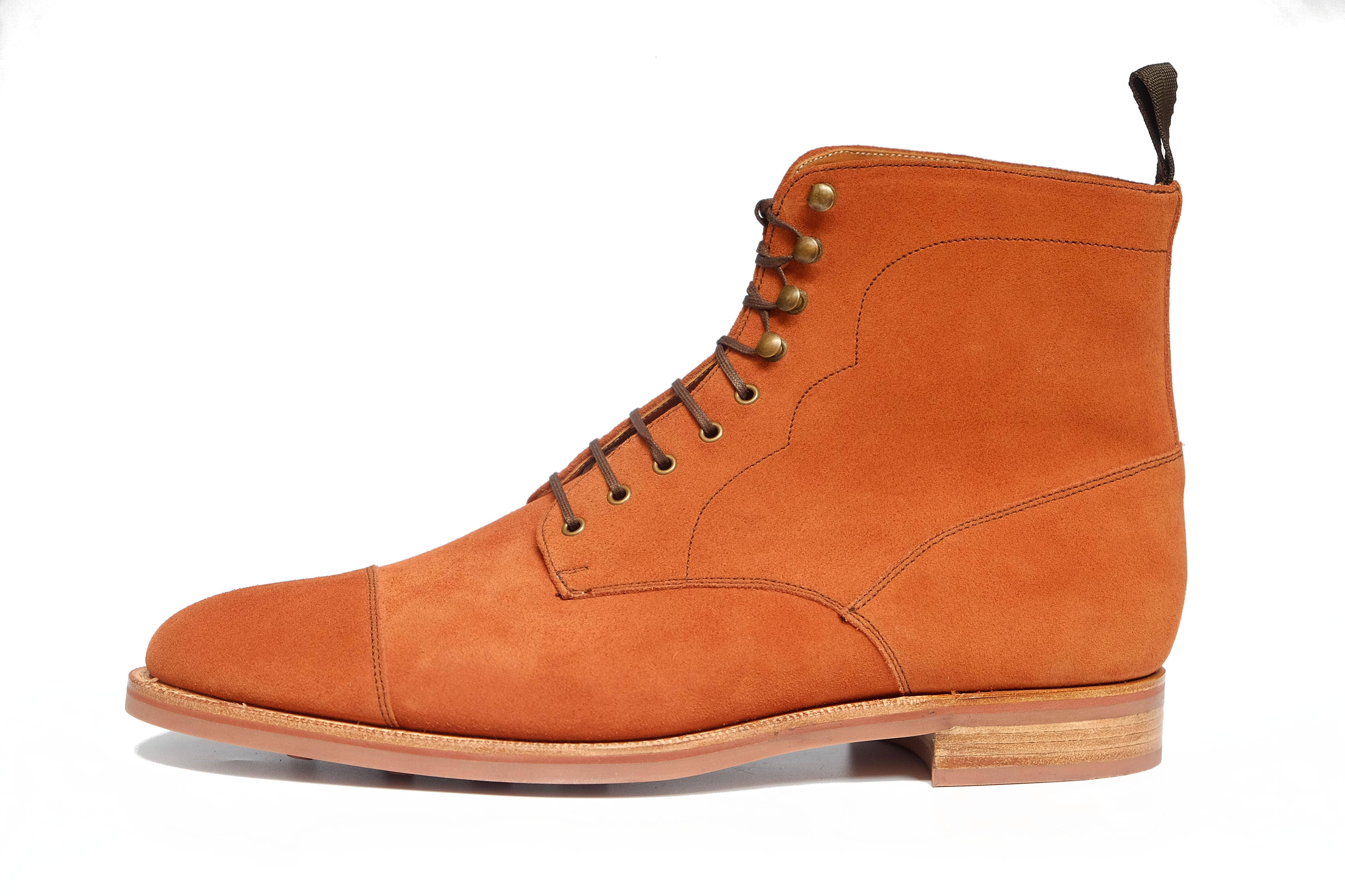 Delridge - MTO - Cinnamon Suede - TMG Last - Single Brick Country Rubber Sole-Made To Order Boot Derby Cap Toe-J.FitzPatrick Footwear