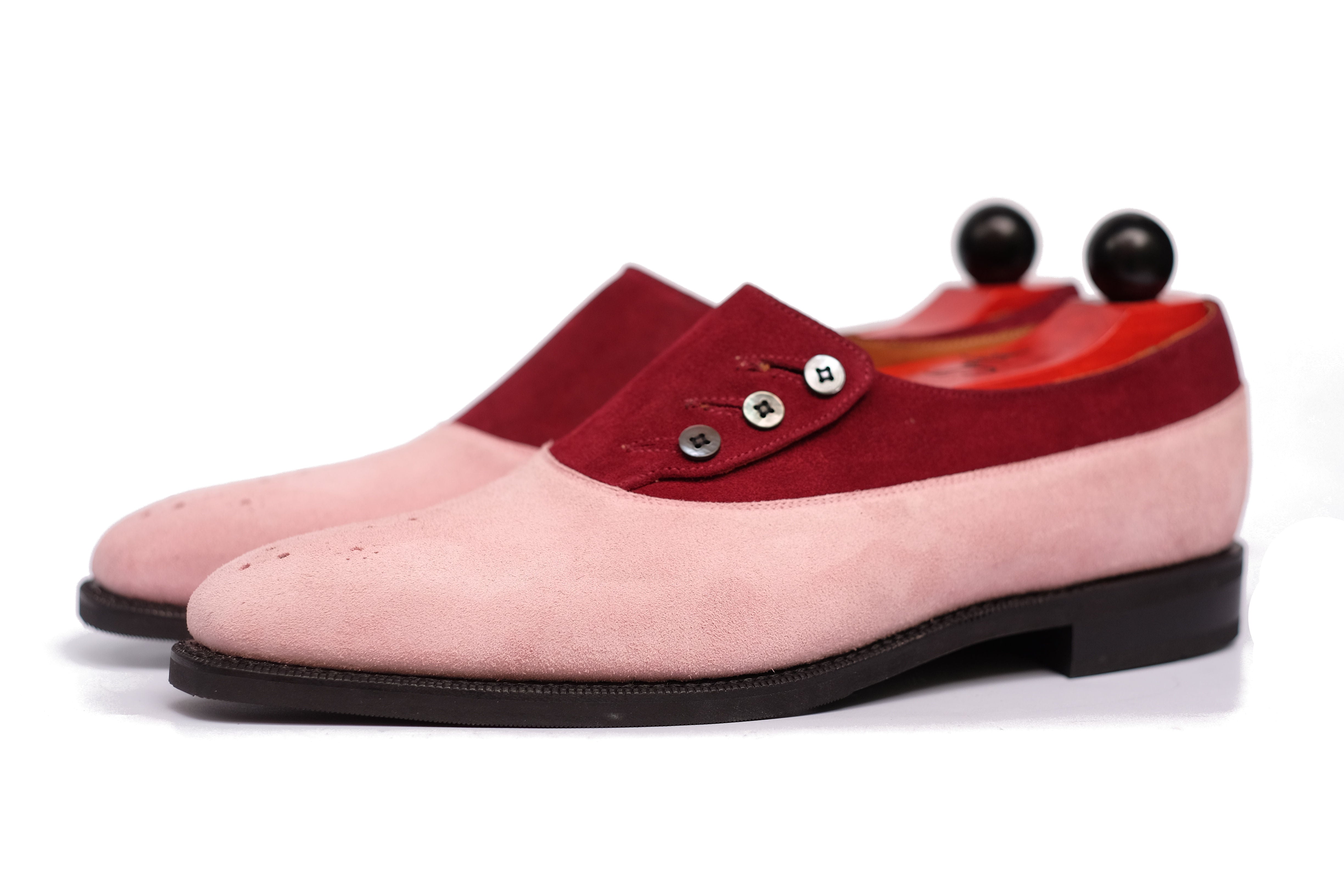 Eastmont - MTO - Pink Suede / Burgundy Suede - MGF Last - City Rubber Sole-Made To Order Button Shoe Balmoral Medallion-J.FitzPatrick Footwear