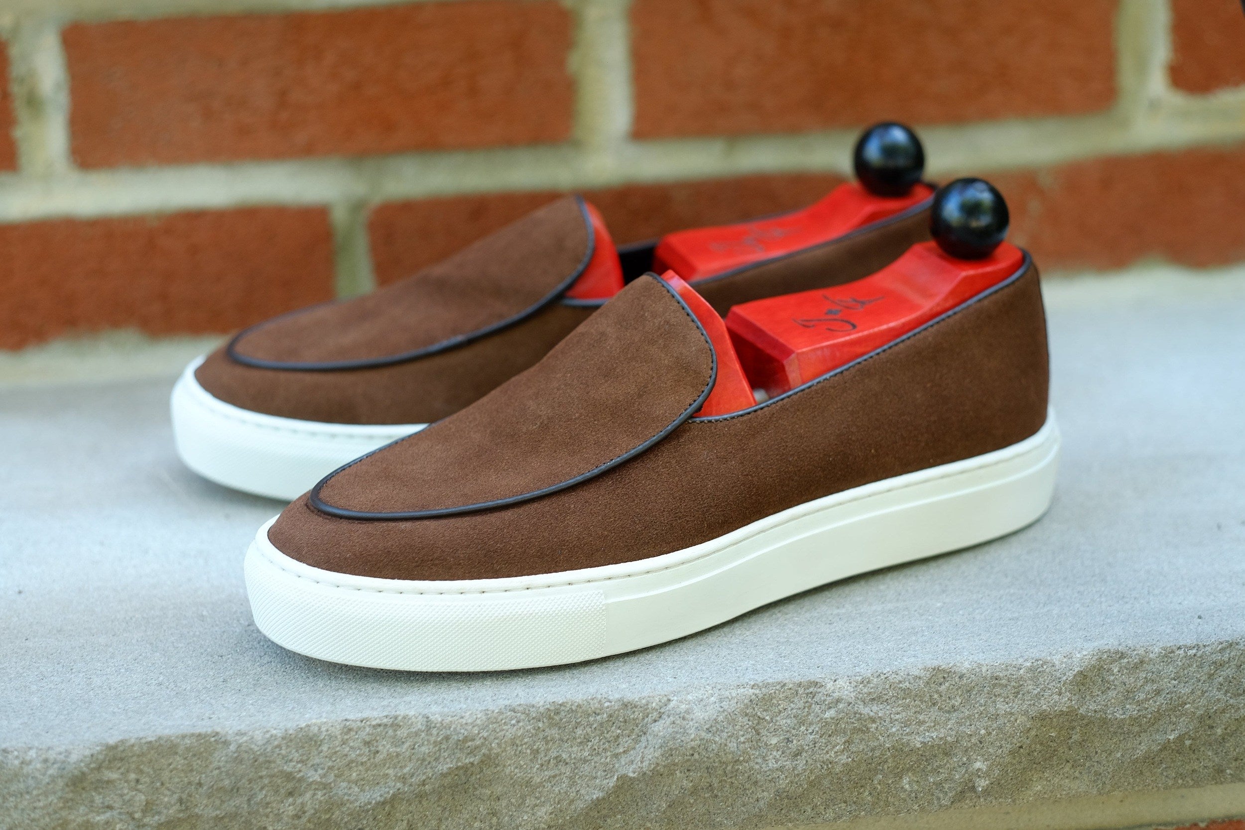 Ellensburg - Brown Suede / Brown Calf Piping - PRE SALE-Slip On Sneakers-J.FitzPatrick Footwear