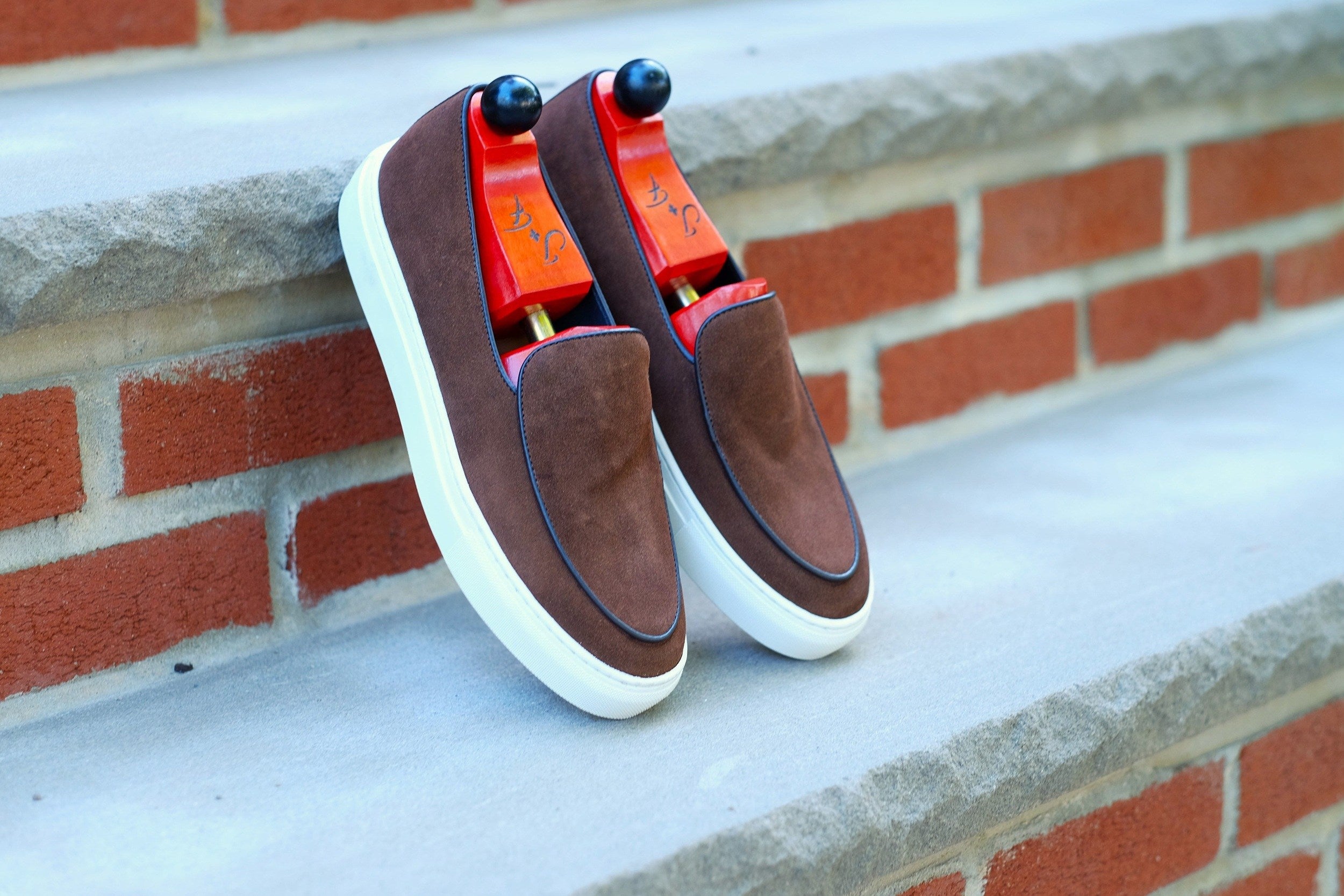 Ellensburg - Brown Suede / Brown Calf Piping - PRE SALE-Slip On Sneakers-J.FitzPatrick Footwear
