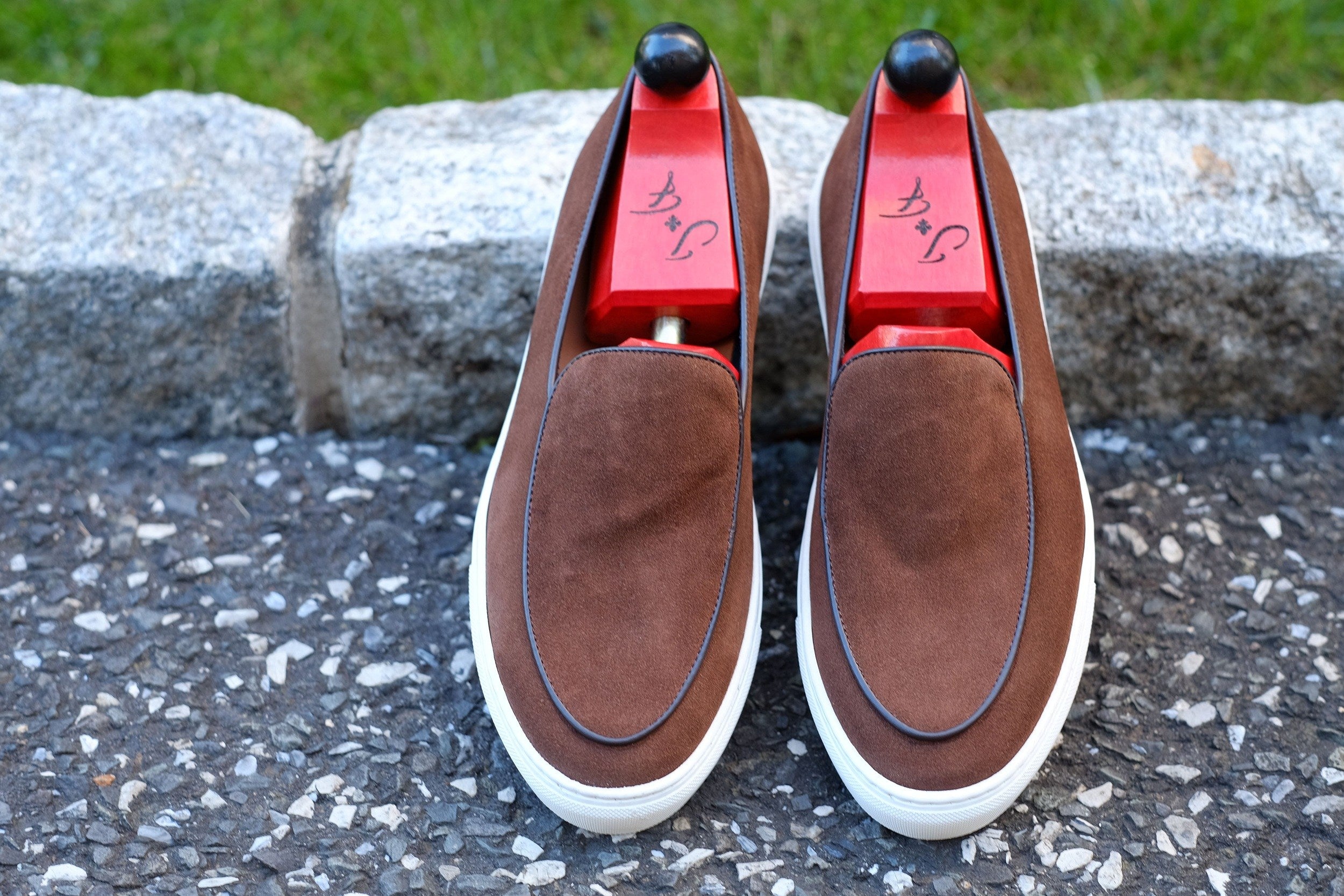 Ellensburg - Brown Suede / Brown Calf Piping - PRE SALE-Slip On Sneakers-J.FitzPatrick Footwear