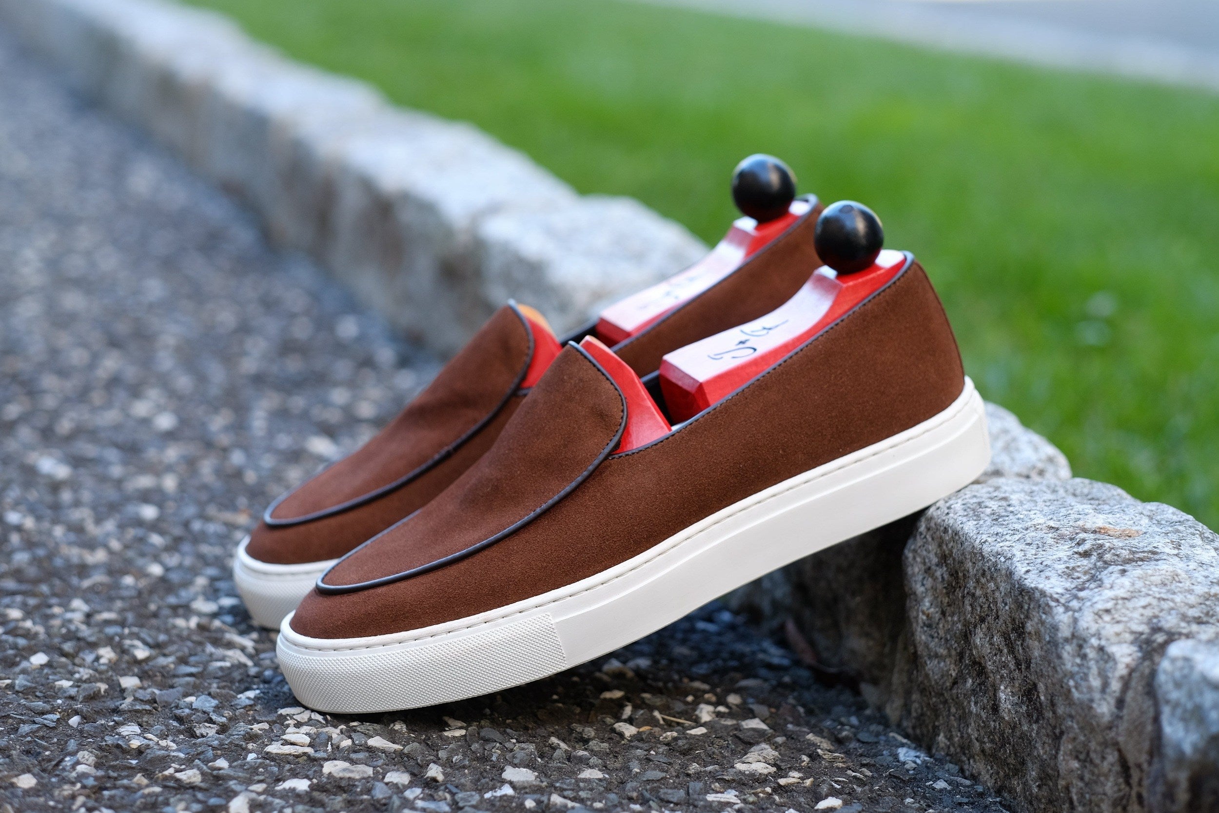 Ellensburg - Brown Suede / Brown Calf Piping - PRE SALE-Slip On Sneakers-J.FitzPatrick Footwear