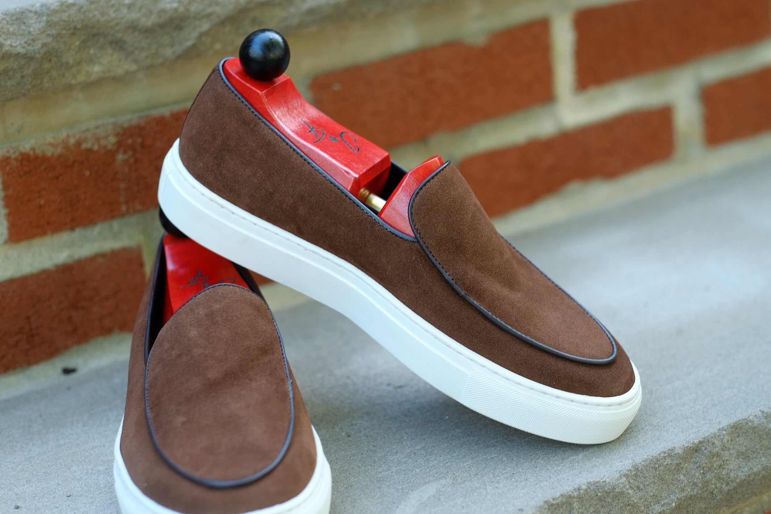 Ellensburg - Brown Suede / Brown Calf Piping - PRE SALE-Slip On Sneakers-J.FitzPatrick Footwear