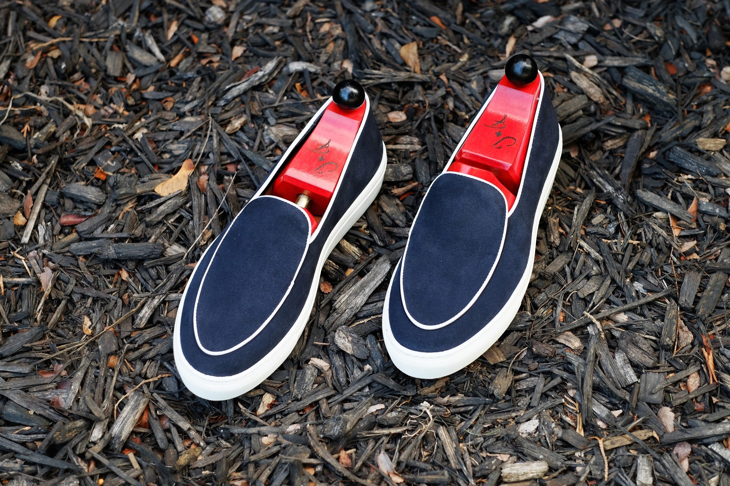 Ellensburg - Navy Suede / White Calf Piping - PRE SALE-Slip On Sneakers-J.FitzPatrick Footwear