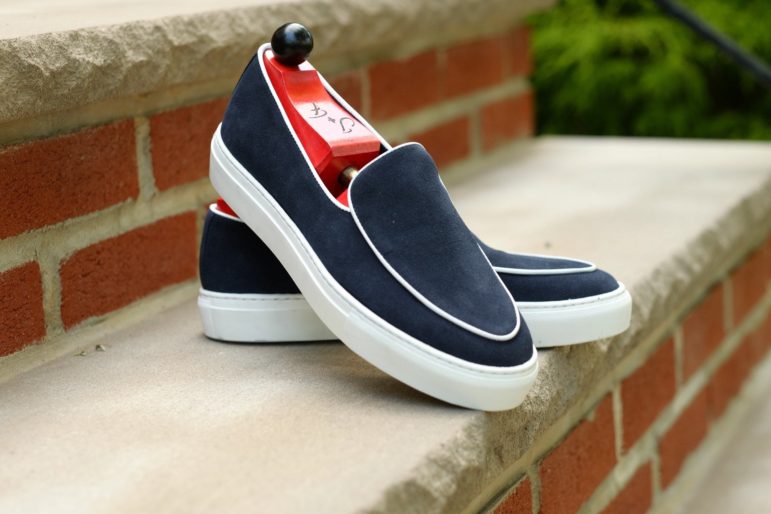 Ellensburg - Navy Suede / White Calf Piping - PRE SALE-Slip On Sneakers-J.FitzPatrick Footwear