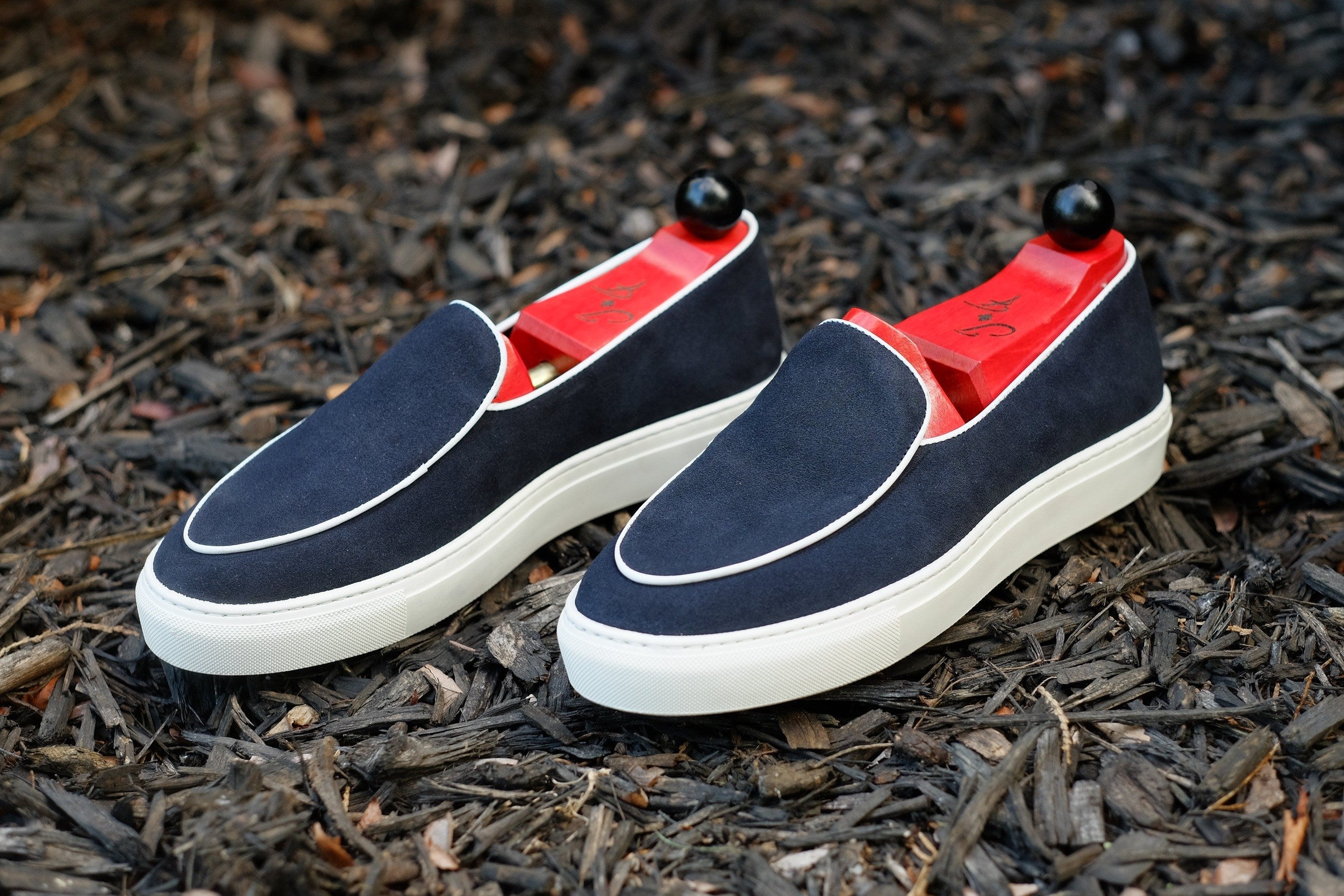 Ellensburg - Navy Suede / White Calf Piping - PRE SALE-Slip On Sneakers-J.FitzPatrick Footwear