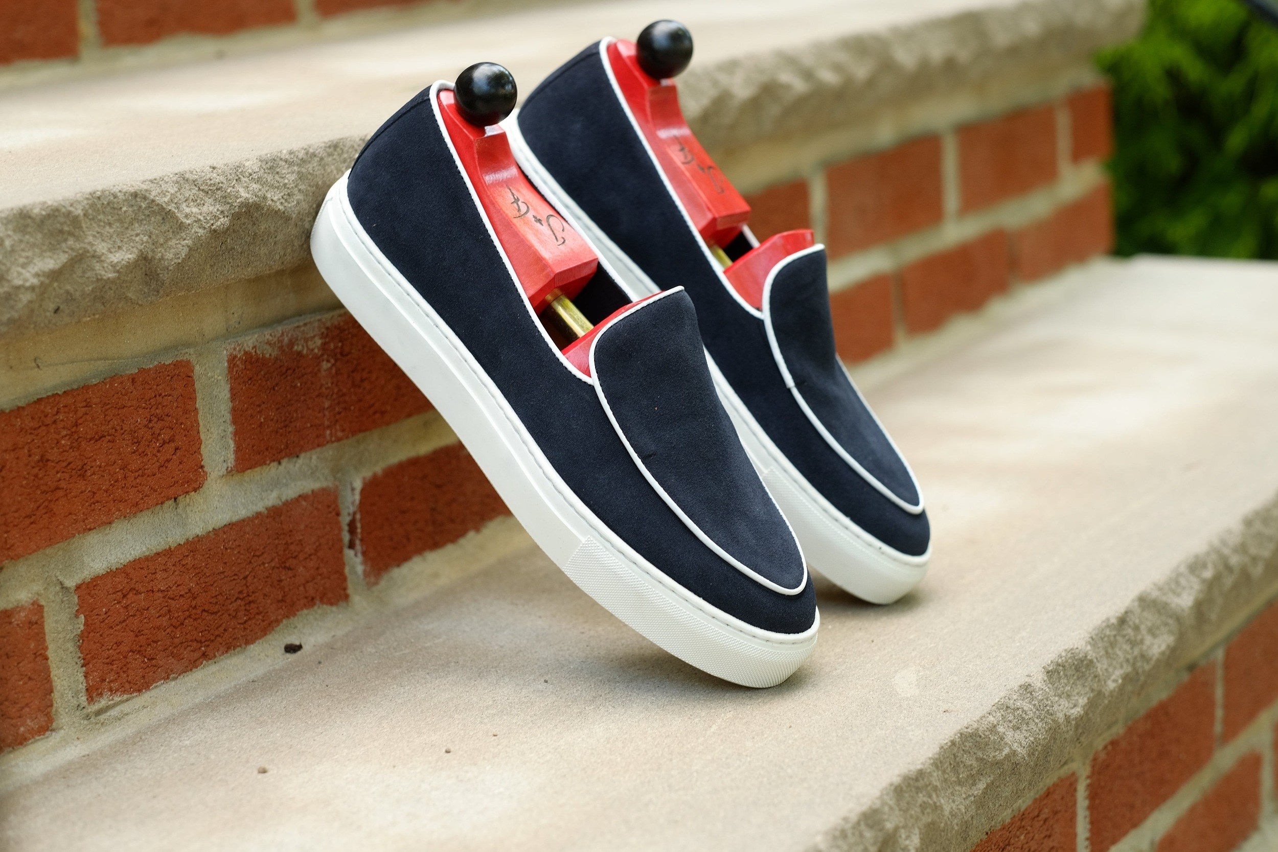 Ellensburg - Navy Suede / White Calf Piping - PRE SALE-Slip On Sneakers-J.FitzPatrick Footwear